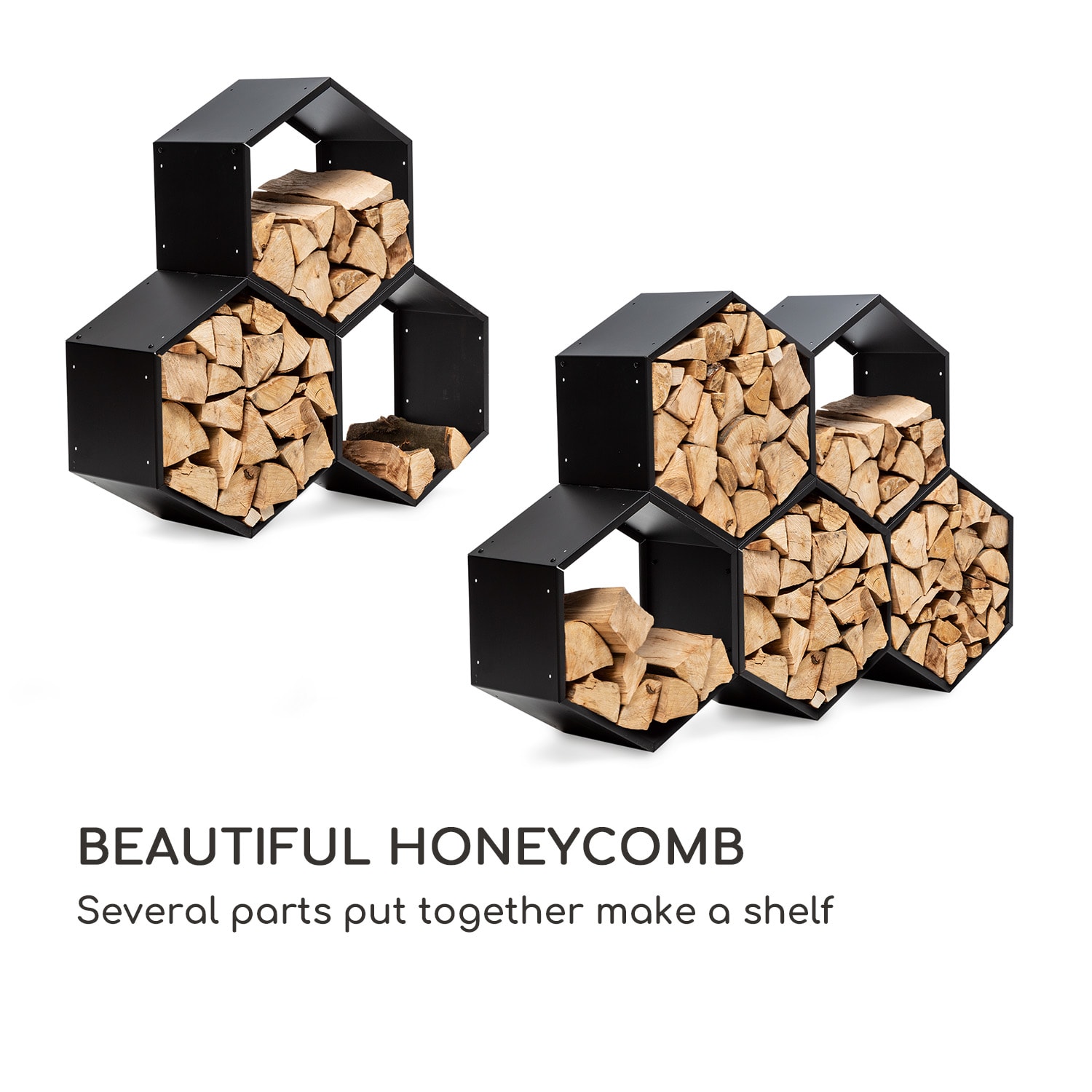 Blumfeldt Hexawood Black, stojan na drevo, šesťuholníkový tvar, 50,2 × 58 × 32 cm – Obrázok 3