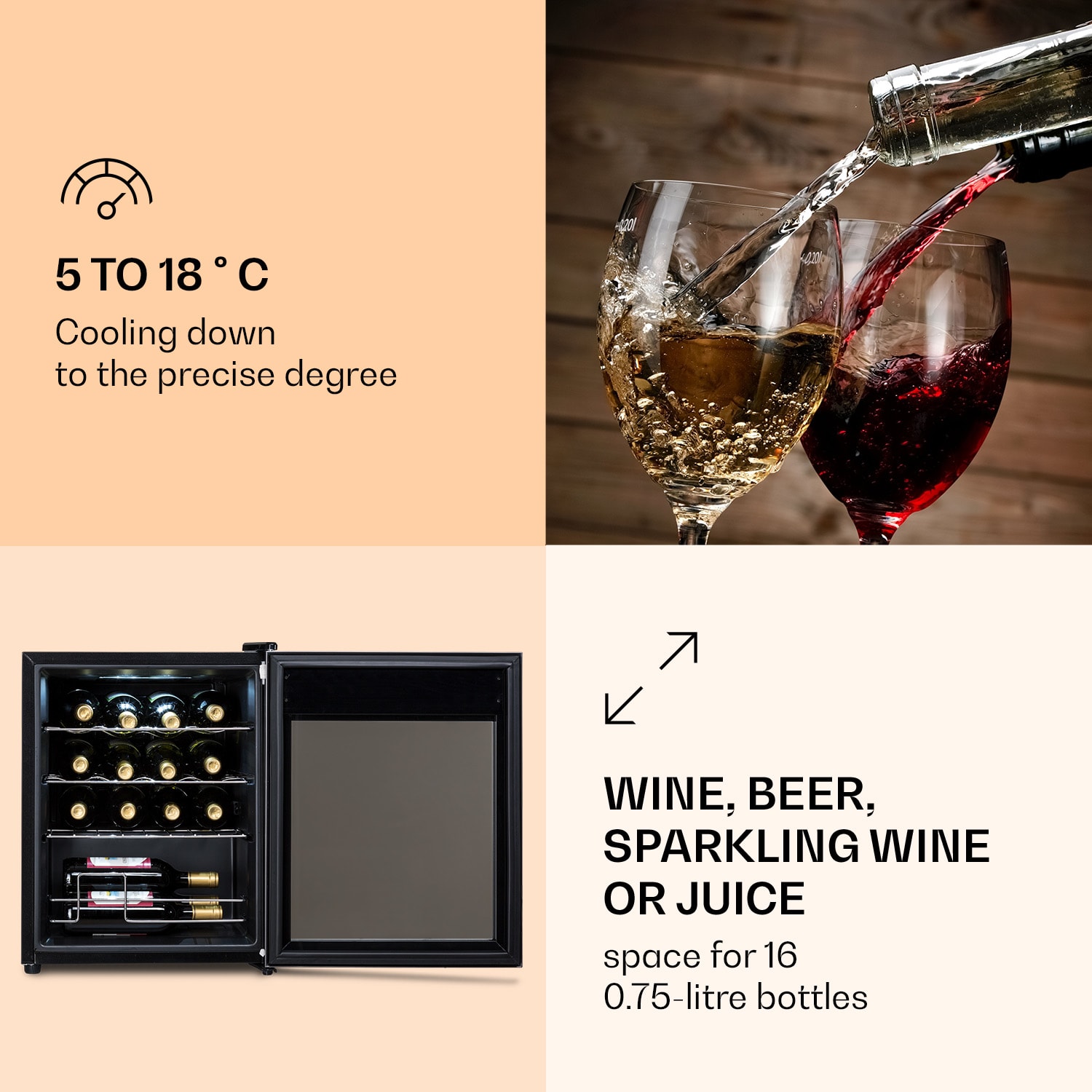 Klarstein Ultimo 16 Uno, vinotéka, 42 l, 16 fliaš, 5-18°C, dotykový ovládací panel – Obrázok 2