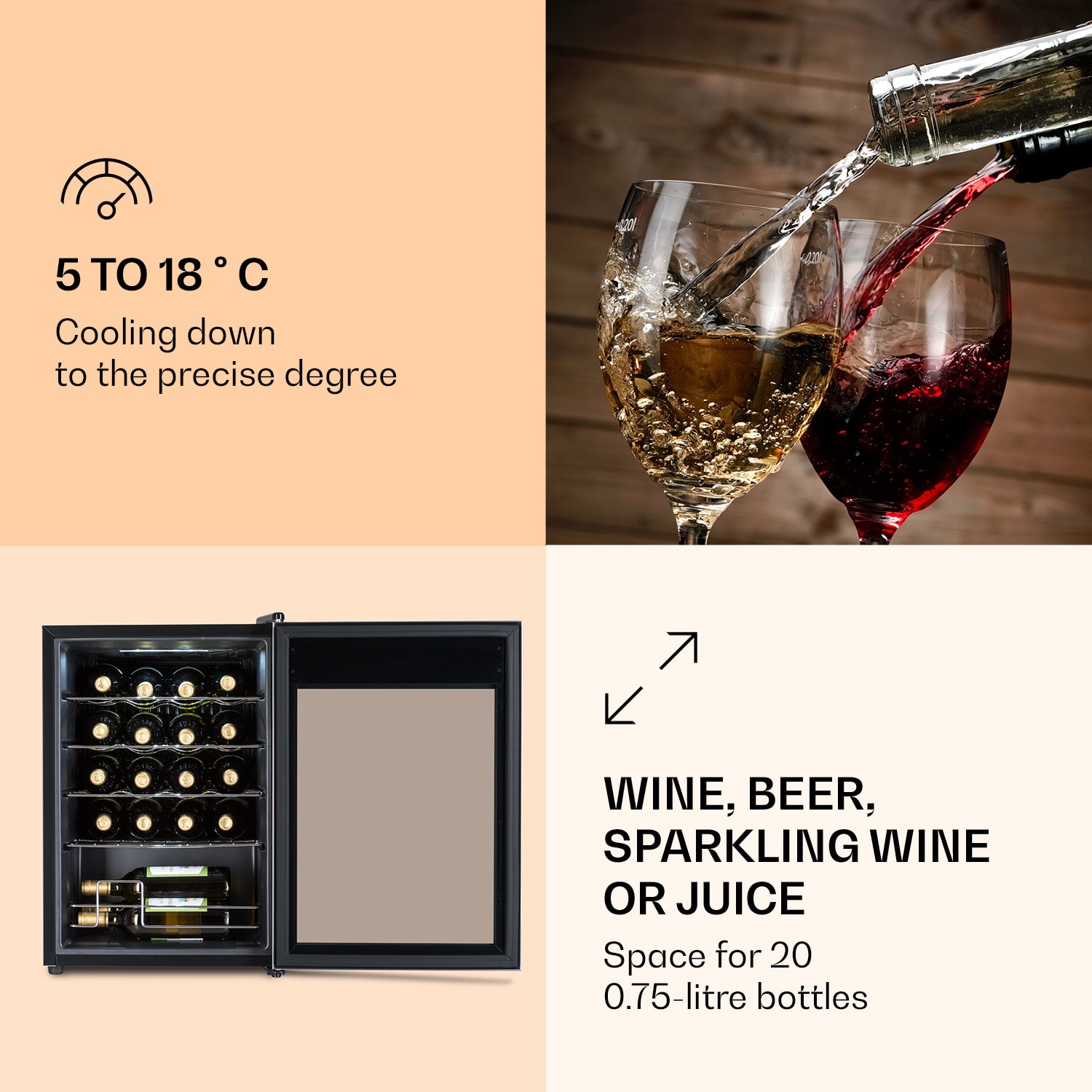 Klarstein Ultimo 20 Uno, vinotéka, 53 l, 131 W, 5–18°C, dotykový ovládací panel – Obrázok 2