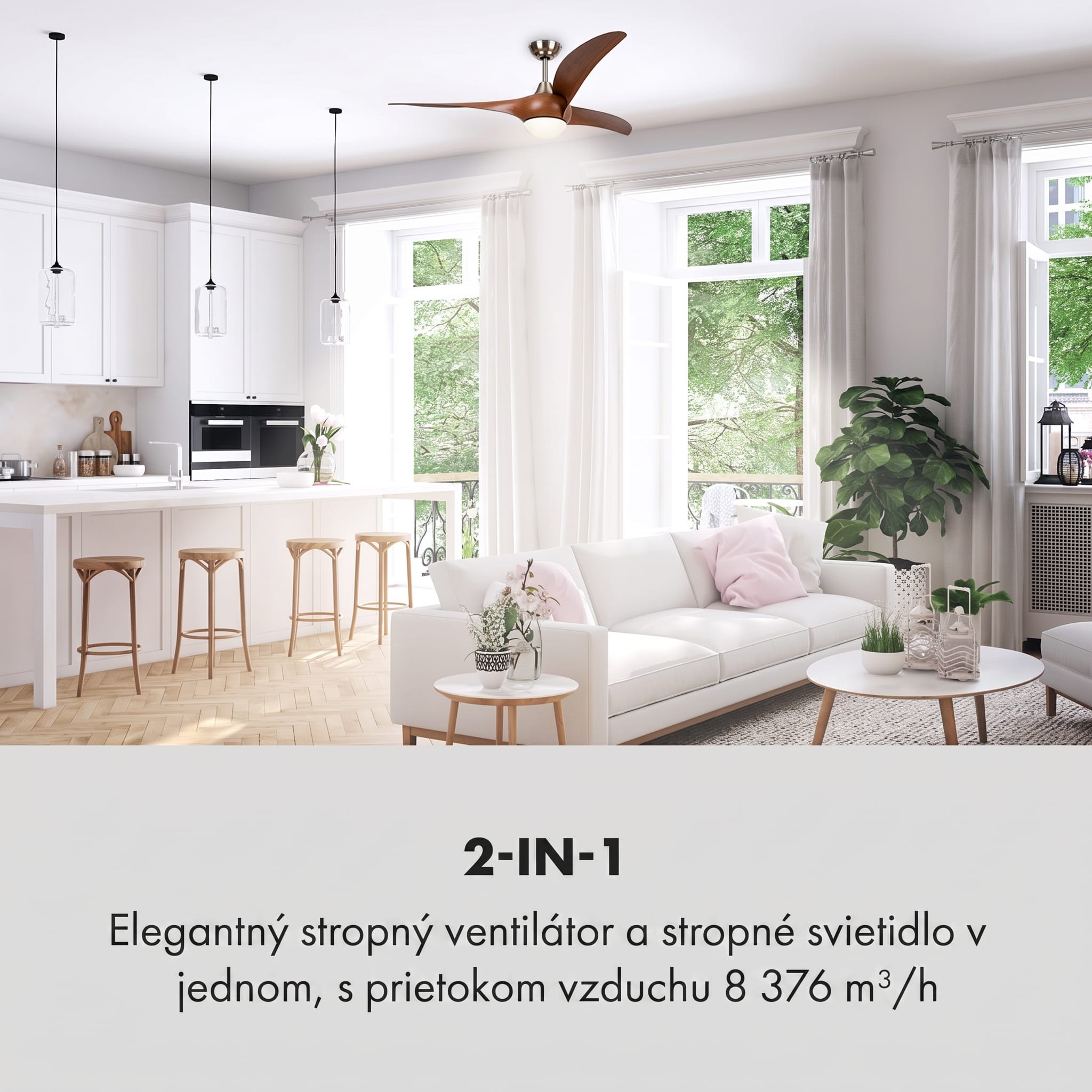 Klarstein Monteverde, stropný ventilátor, stropné svetlo, 52", 8376 m³/h, 3 lopatky