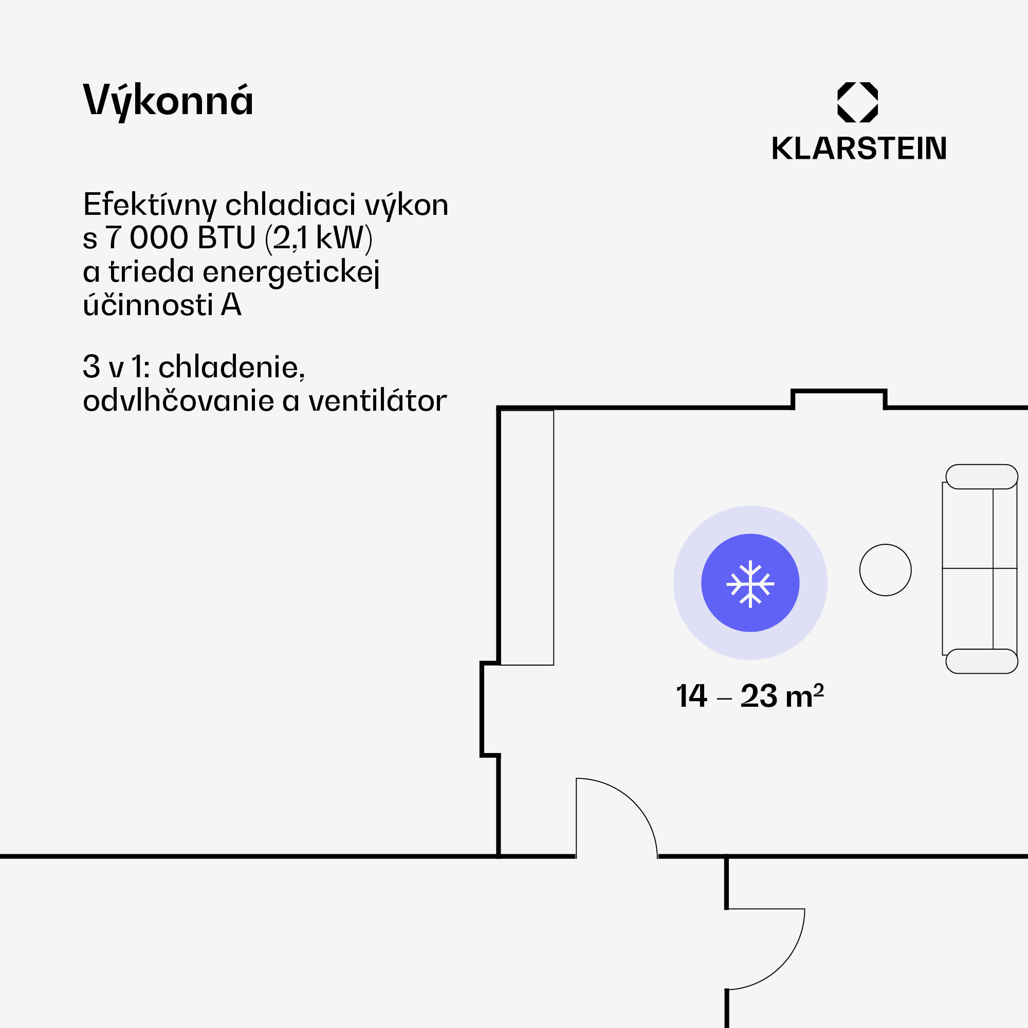 Klarstein Pure Blizzard Smart 7k, mobilná klimatizácia, 7 000 BTU/2,1 kW, A, diaľkový ovládač – Obrázok 2