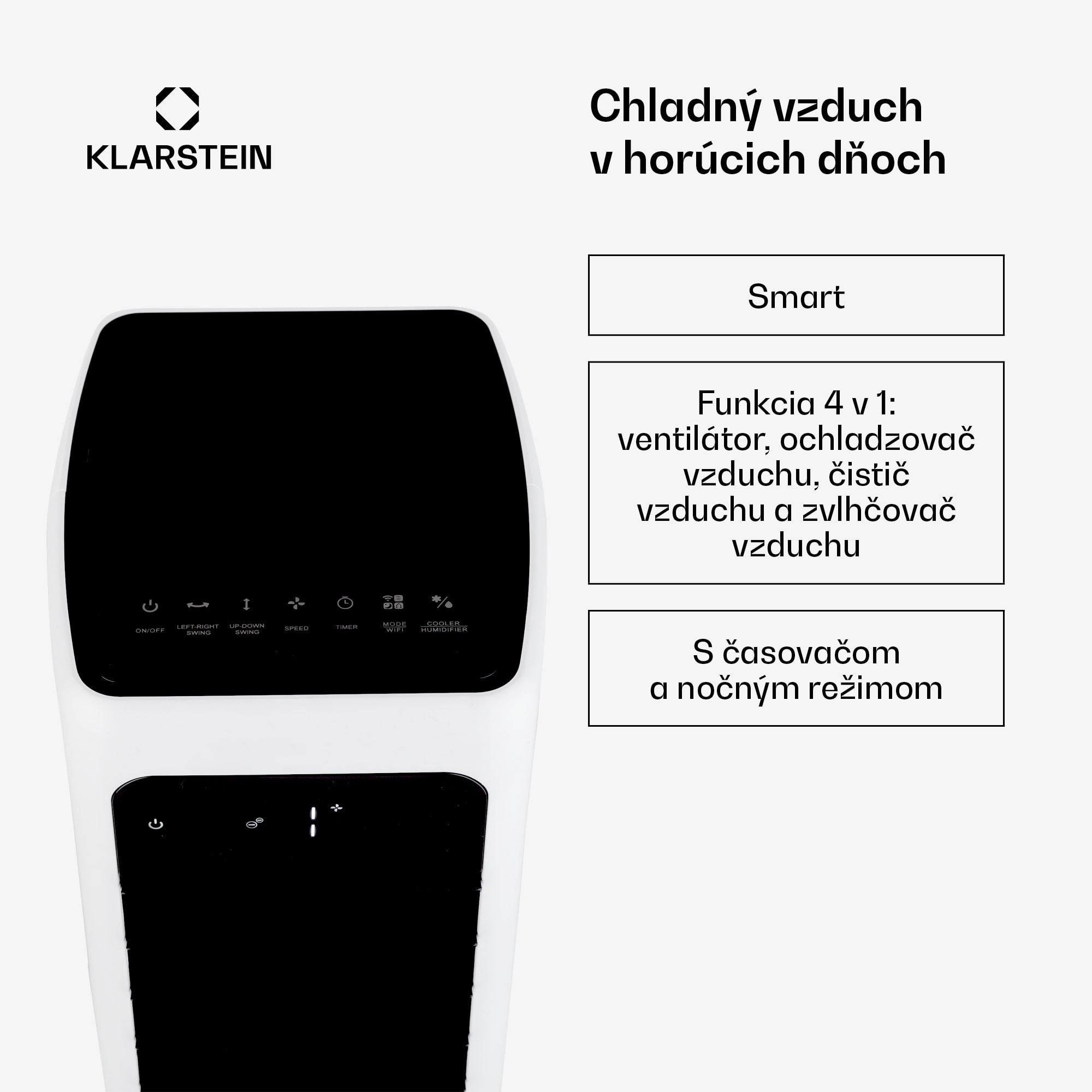 Klarstein Skytower 360° Smart, ochladzovač vzduchu, 60 W, 280 m³/h, 6 l, mobilný