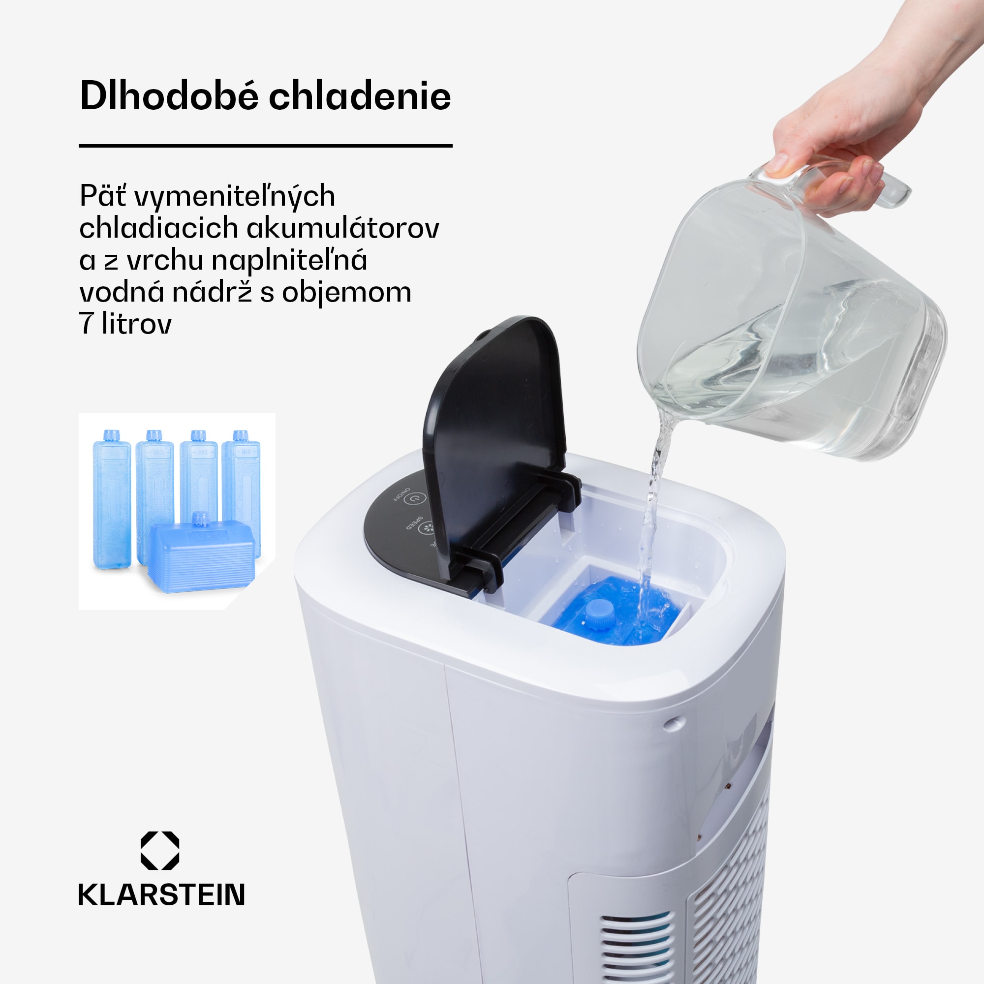 Klarstein Polar Tower Smart, ochladzovač vzduchu, ventilátor, 85 W, 7 l, diaľkový ovládač, 5 x chladiaci box – Obrázok 2