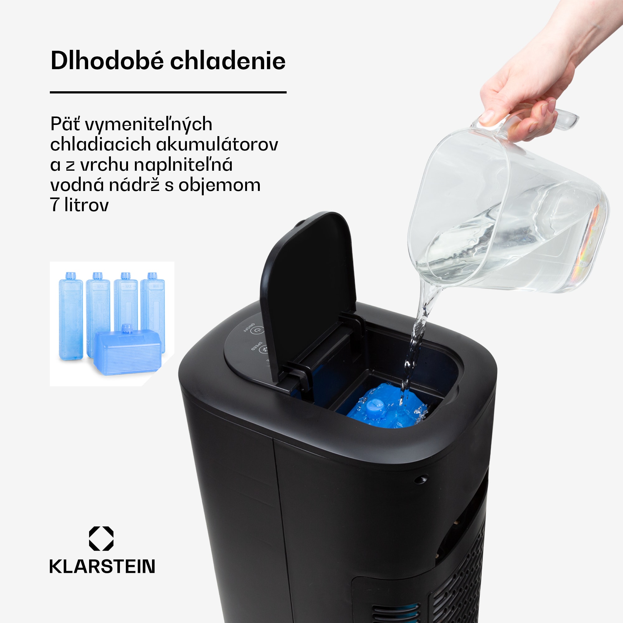 Klarstein Polar Tower Smart, ochladzovač vzduchu, ventilátor, 85 W, 7 l, diaľkový ovládač, 5 x chladiaci box – Obrázok 2