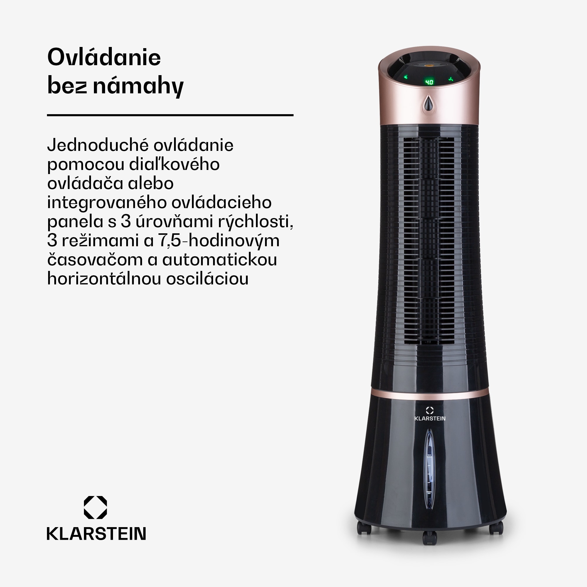 Klarstein Skyscraper Ice, 4 v 1 ochladzovač vzduchu, ventilátor, čistička vzduchu, zvlhčovač, 45 W, 180 m³/h, oscilácia, mobilný, diaľkové ovládanie – Obrázok 3