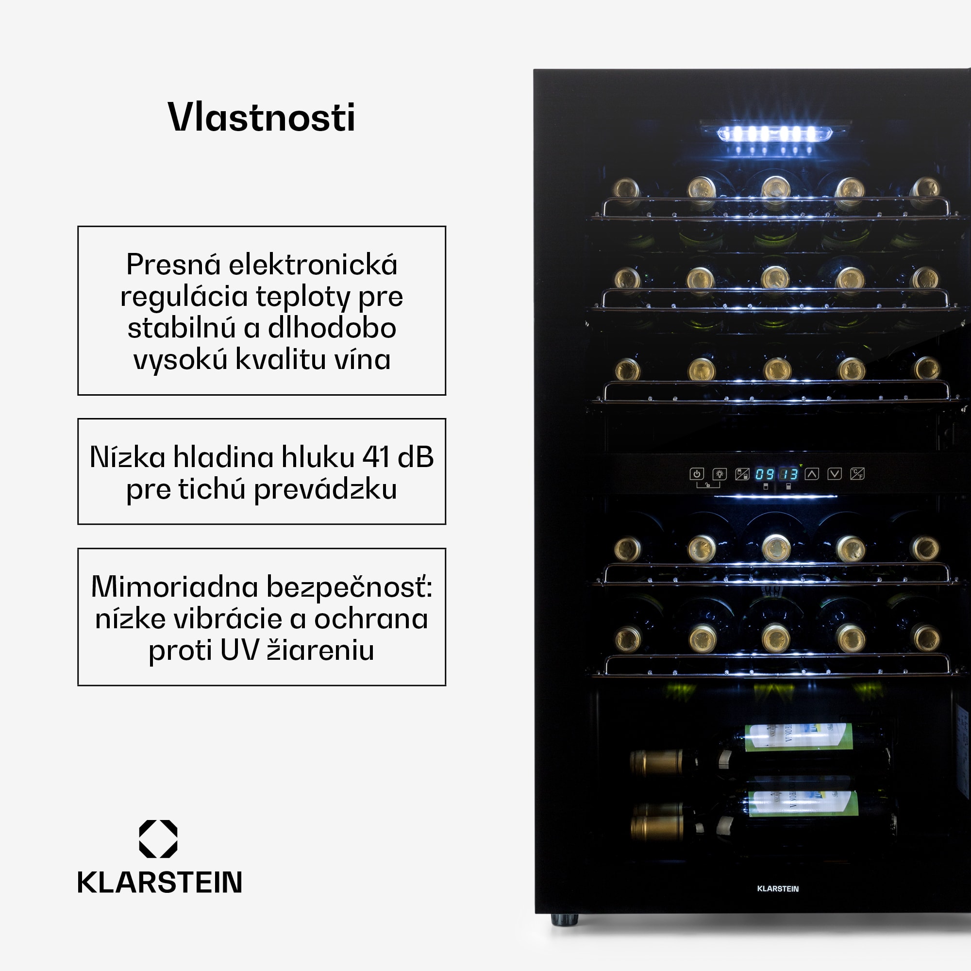 Klarstein Shiraz 29 Duo, vinotéka, 80 l, 29 fliaš, 2 zóny, 5–22°C, dotykové ovládanie, čierna