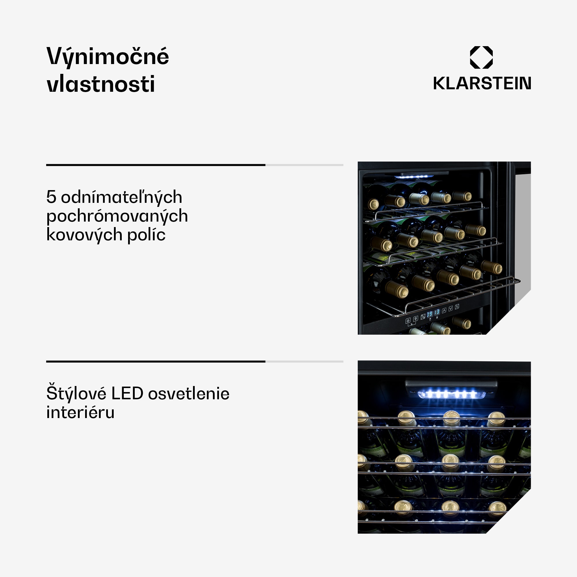 Klarstein Shiraz 29 Duo, vinotéka, 80 l, 29 fliaš, 2 zóny, 5–22°C, dotykové ovládanie, čierna – Obrázok 3