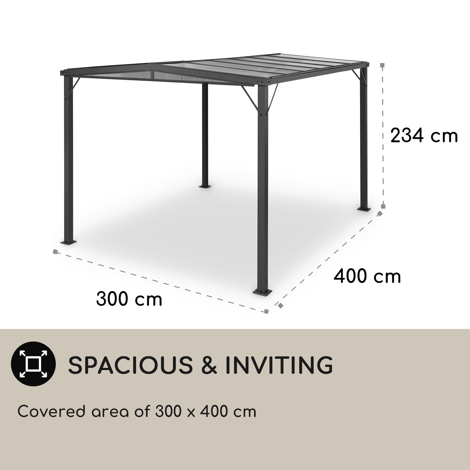 Blumfeldt Pantheon Solid Sky Flat, pergola, prístrešok, 3 x 4 m, polykarbonát – Obrázok 3