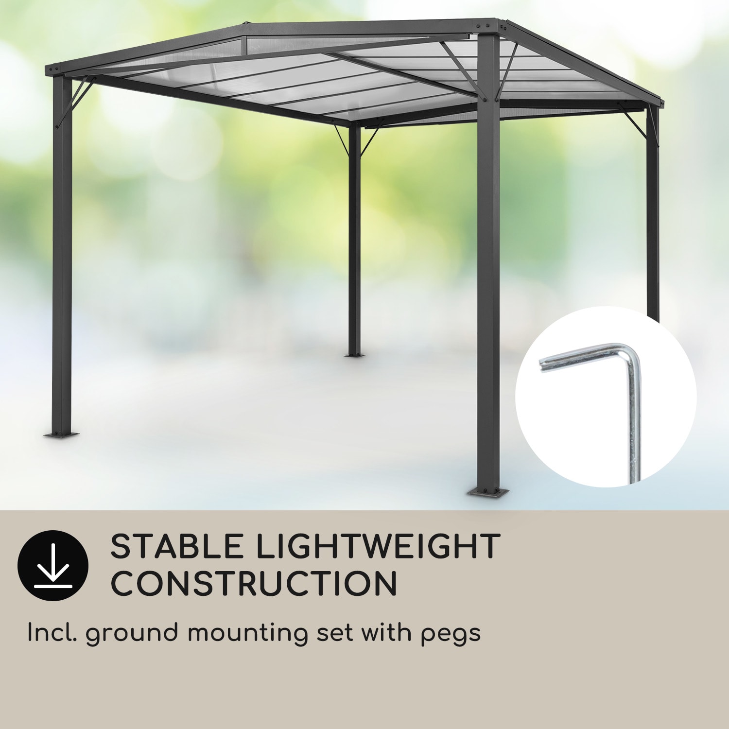 Blumfeldt Pantheon Solid Sky Flat, pergola, prístrešok, 3 x 4 m, polykarbonát – Obrázok 4