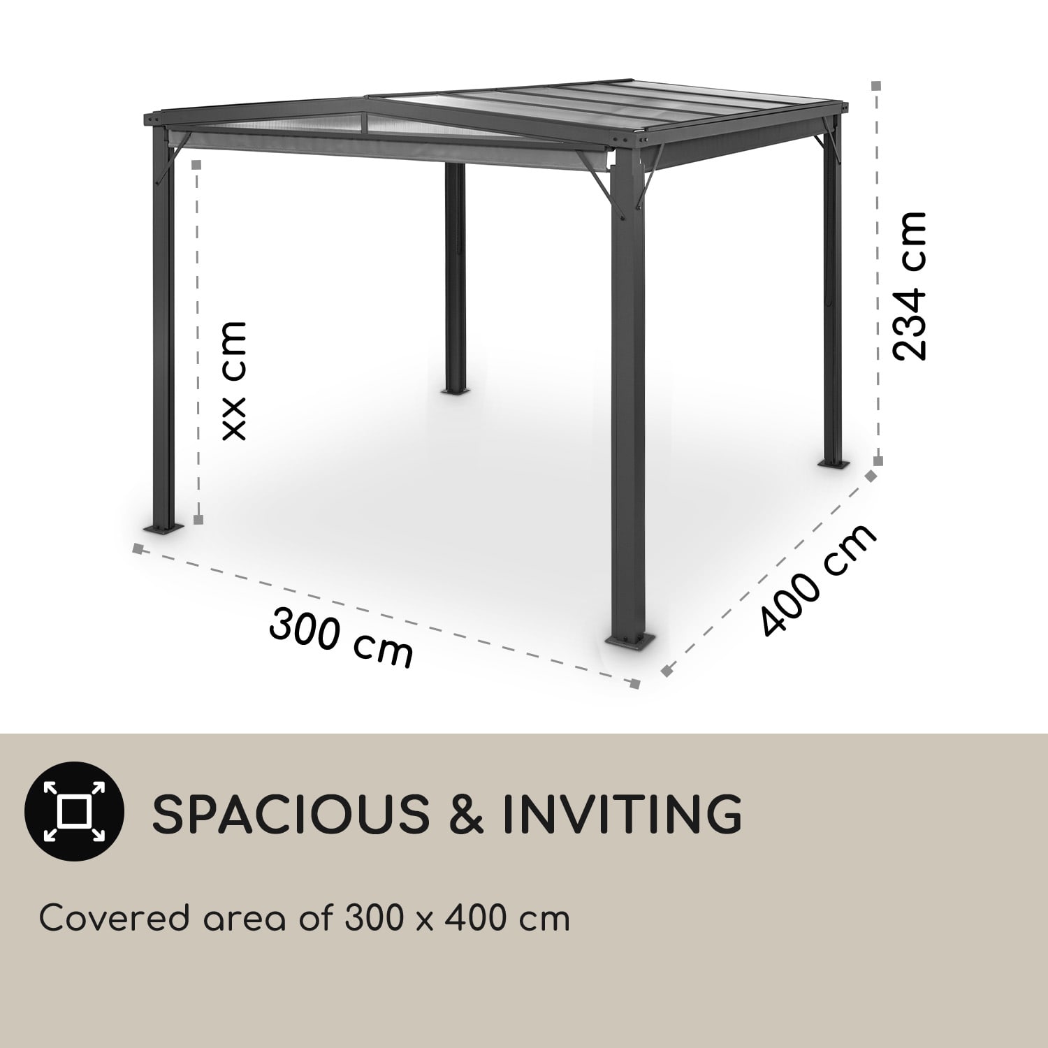 Blumfeldt Pantheon Cortina Solid Sky, pergola, prístrešok, 3 x 4 m, polykarbonát – Obrázok 3