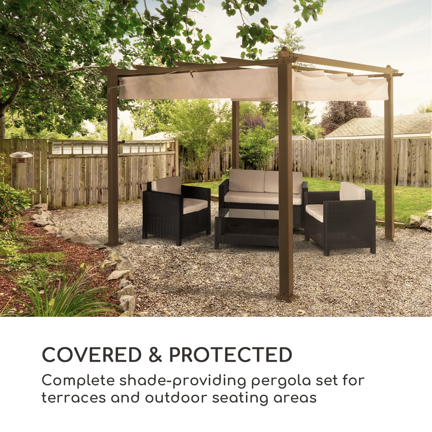 Blumfeldt Pantheon Rust, pergola, hliníkové hranaté rúrky, 3x3 m, 4 rohové stĺpy, vodeodolná