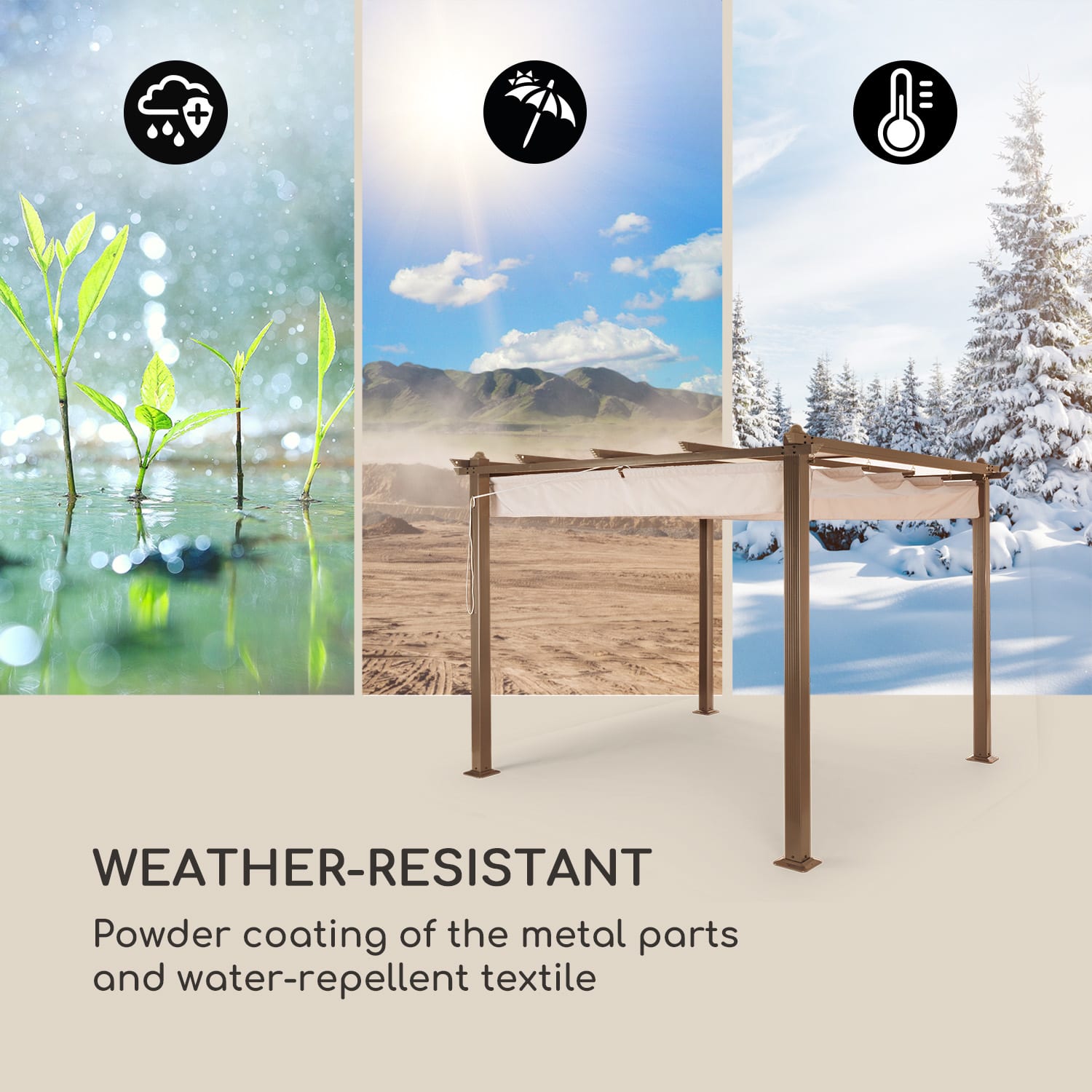 Blumfeldt Pantheon Rust, pergola, hliníkové hranaté rúrky, 3x3 m, 4 rohové stĺpy, vodeodolná – Obrázok 4