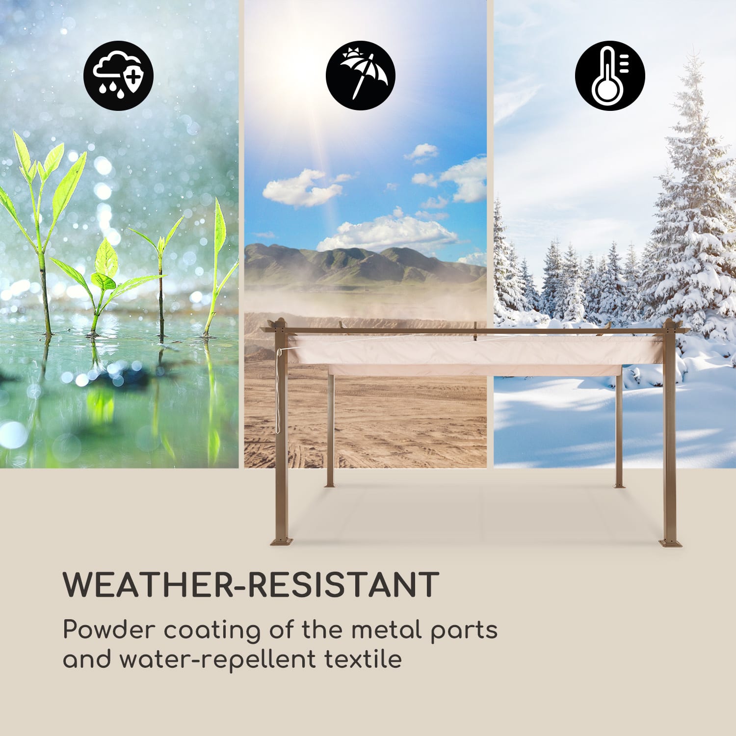 Blumfeldt Pantheon Rust, pergola, hliníkové hranaté rúrky, 3x4 m, 4 rohové stĺpy, vodeodolná – Obrázok 4