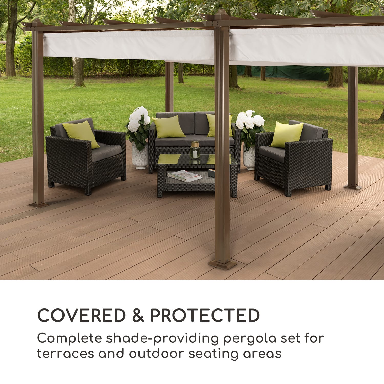 Blumfeldt Pantheon Rust, pergola, hliníková štvorhranná rúrka, 3 × 6 m, 4 rohové stĺpiky, nepremokavá