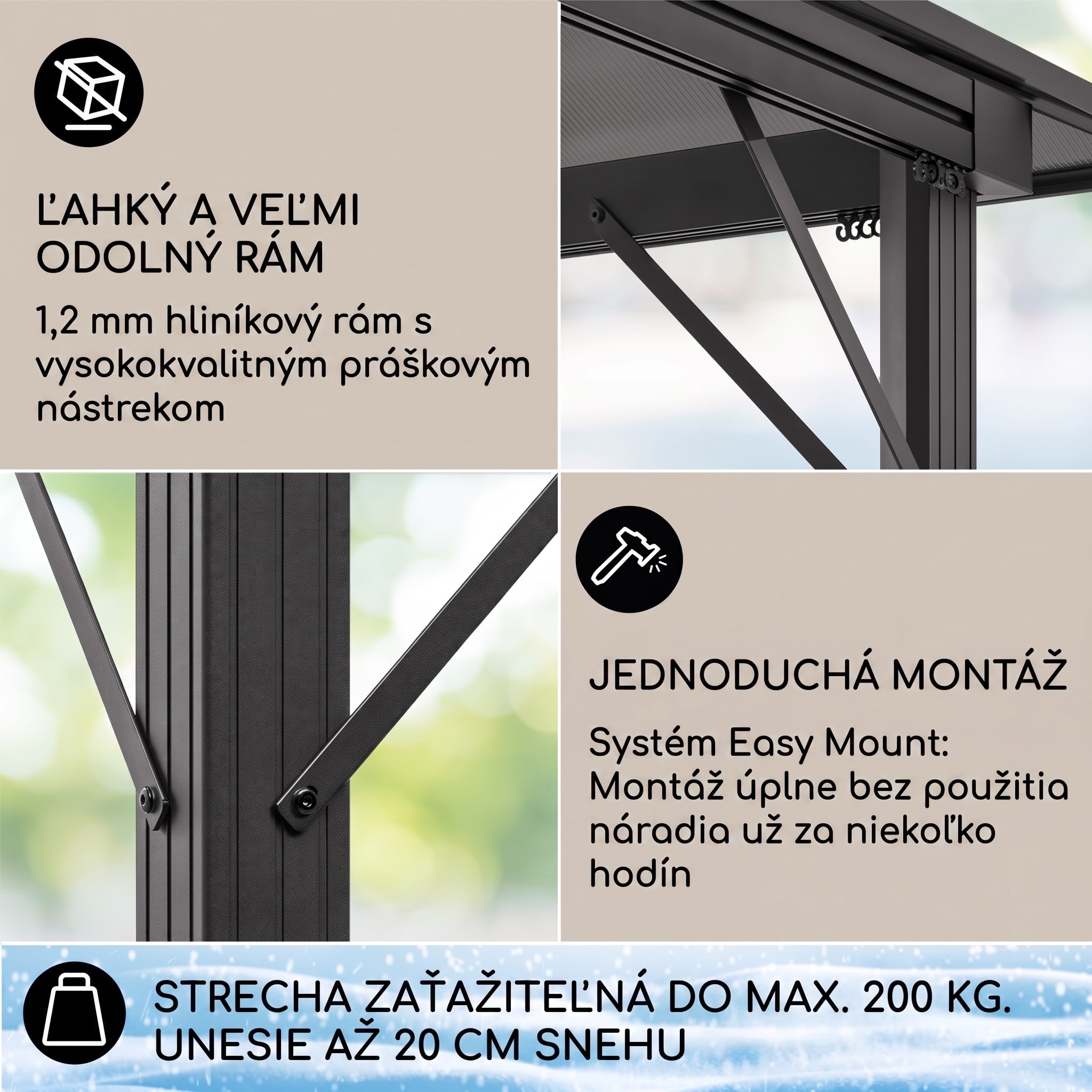 Blumfeldt Pantheon Solid Sky Ambient Solar, altánok so strechou, 3 x 4 m, polykarbonát, hliník, osvetlený – Obrázok 2