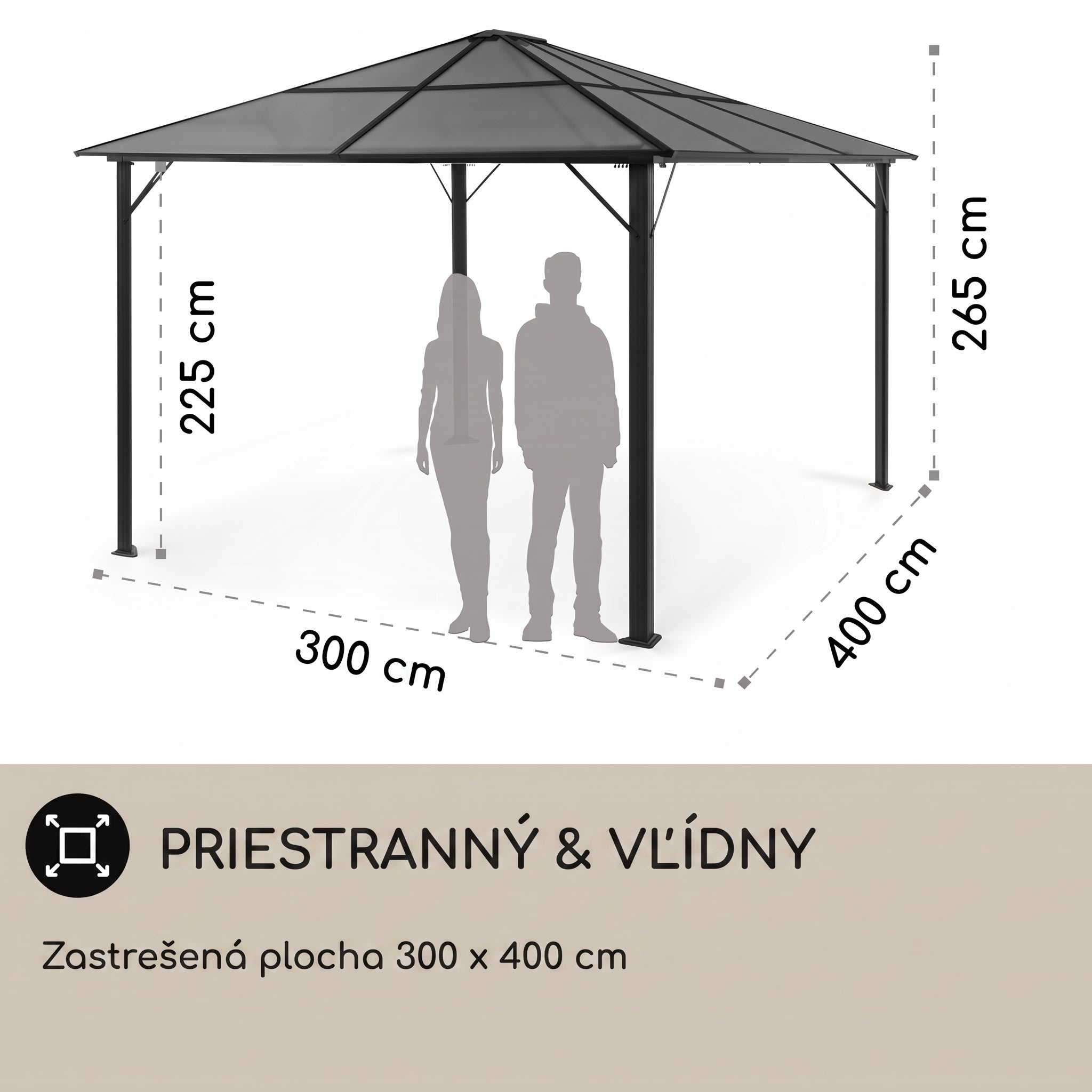 Blumfeldt Pantheon Solid Sky Ambient Solar, altánok so strechou, 3 x 4 m, polykarbonát, hliník, osvetlený – Obrázok 3
