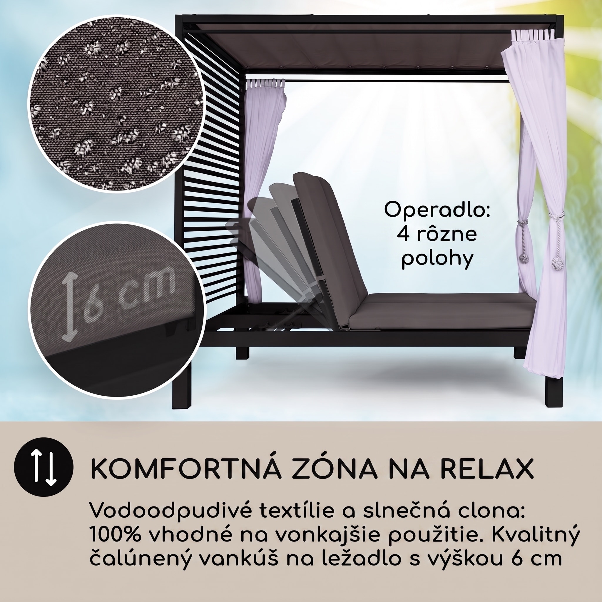 Blumfeldt Eremitage Double Lux, lehátko, 4 polohy, pre 2 osoby, 6 cm čalúnenie