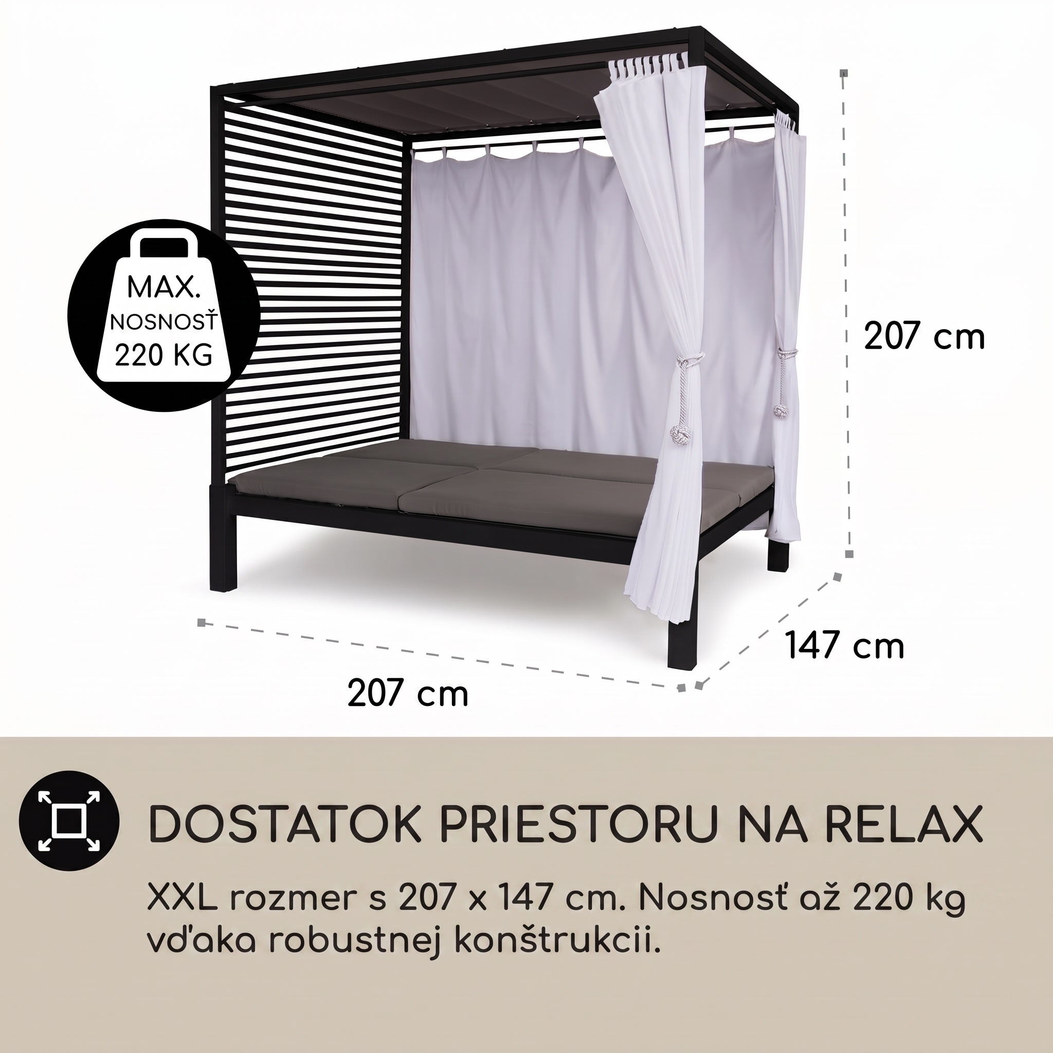 Blumfeldt Eremitage Double Lux, lehátko, 4 polohy, pre 2 osoby, 6 cm čalúnenie – Obrázok 3