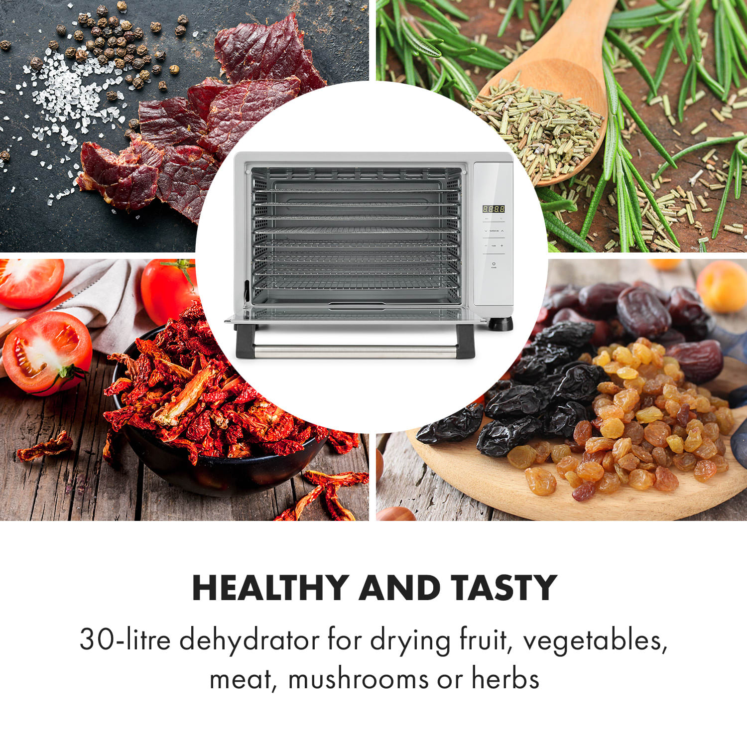 Klarstein Mega Jerky, automatická sušička potravín, 650 W, 35-80°C, dotykový LCD displej, časovač, 8 poschodí – Obrázok 3