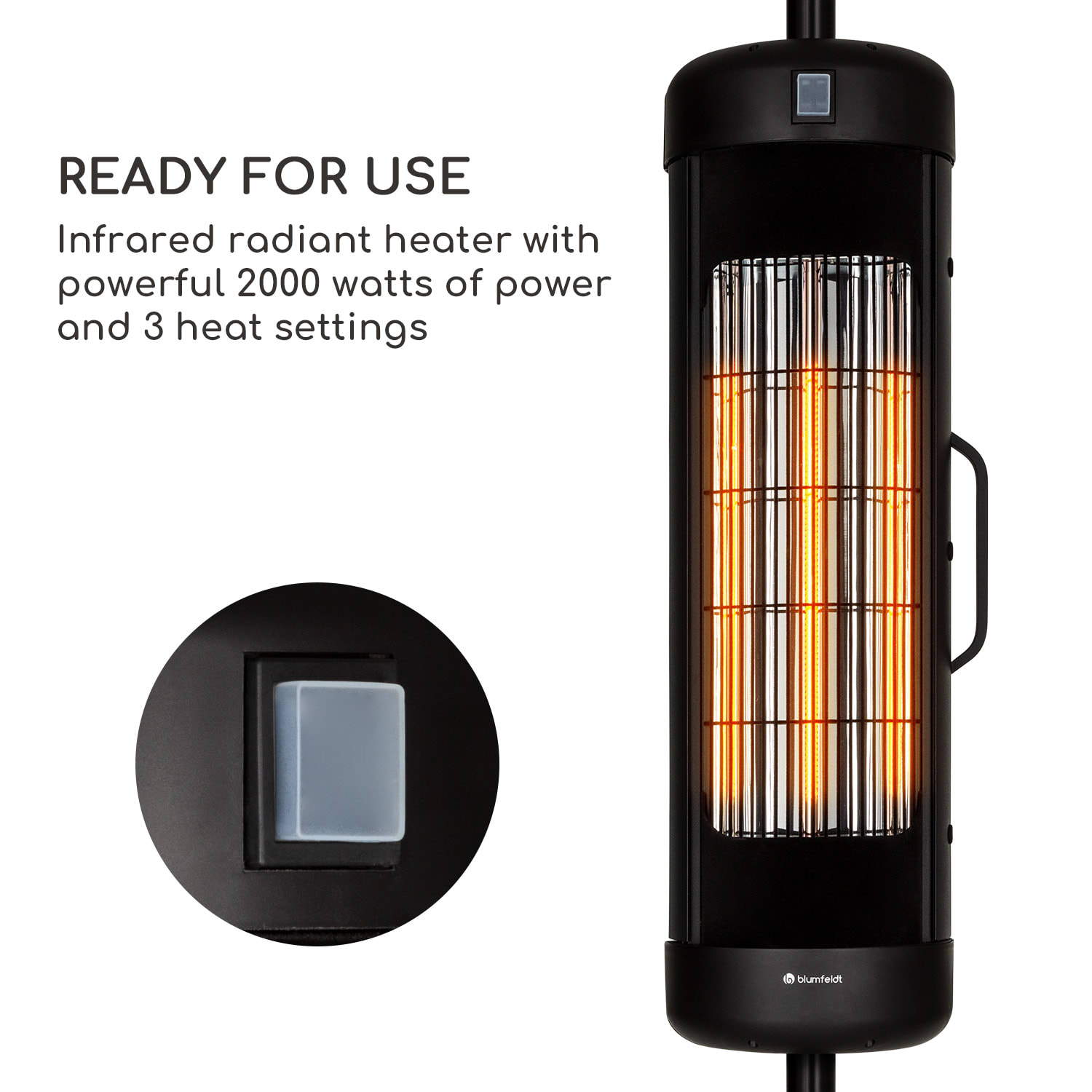 Blumfeldt Heat Guru Turbo, sálavý ohrievač, 2000 W, IP54, vonkajšie použitie, montáž na slnečníky – Obrázok 3