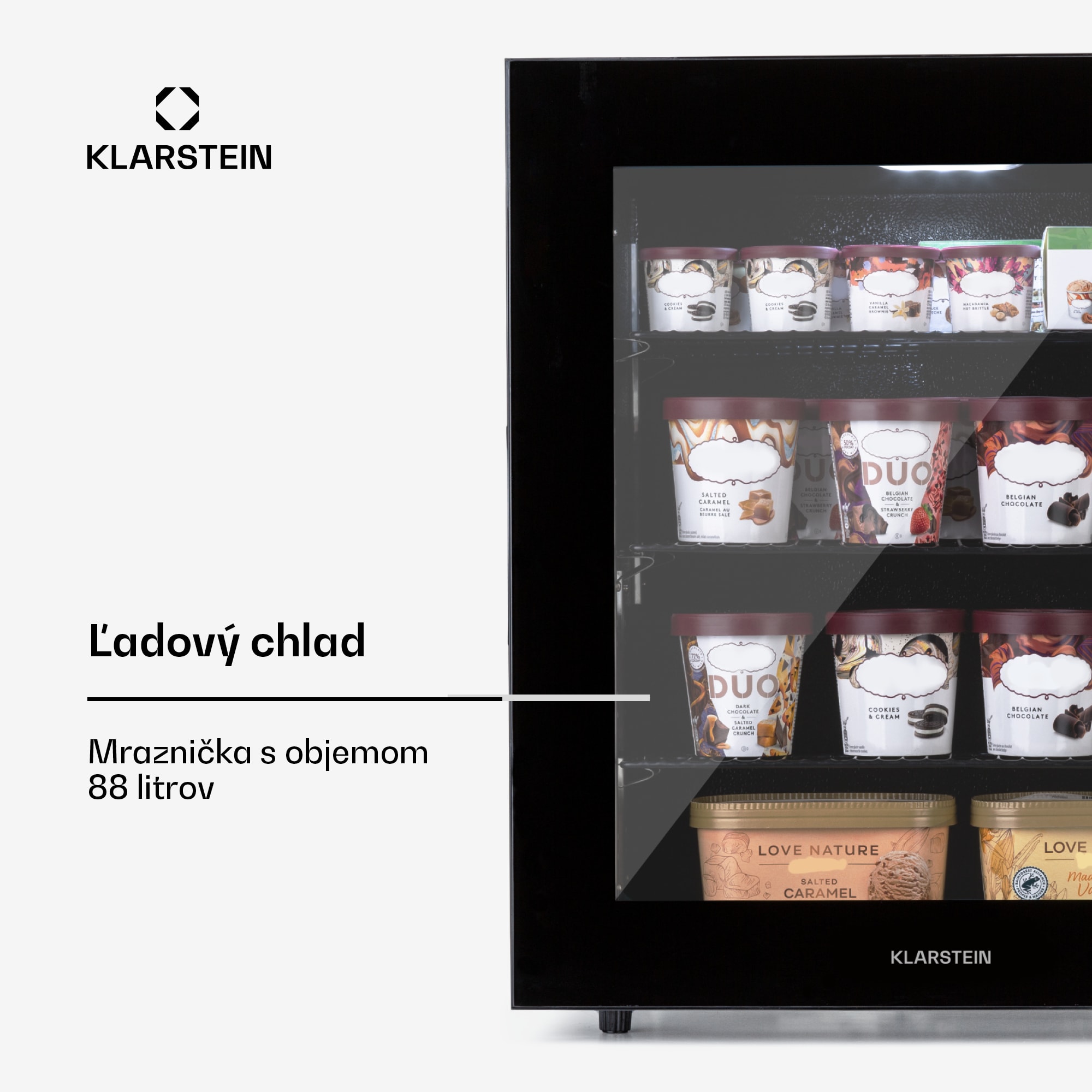 Klarstein IceAge 88, mraznička, 88 l, energet. trieda E, 2 úrovne, termostat, sklenená predná časť