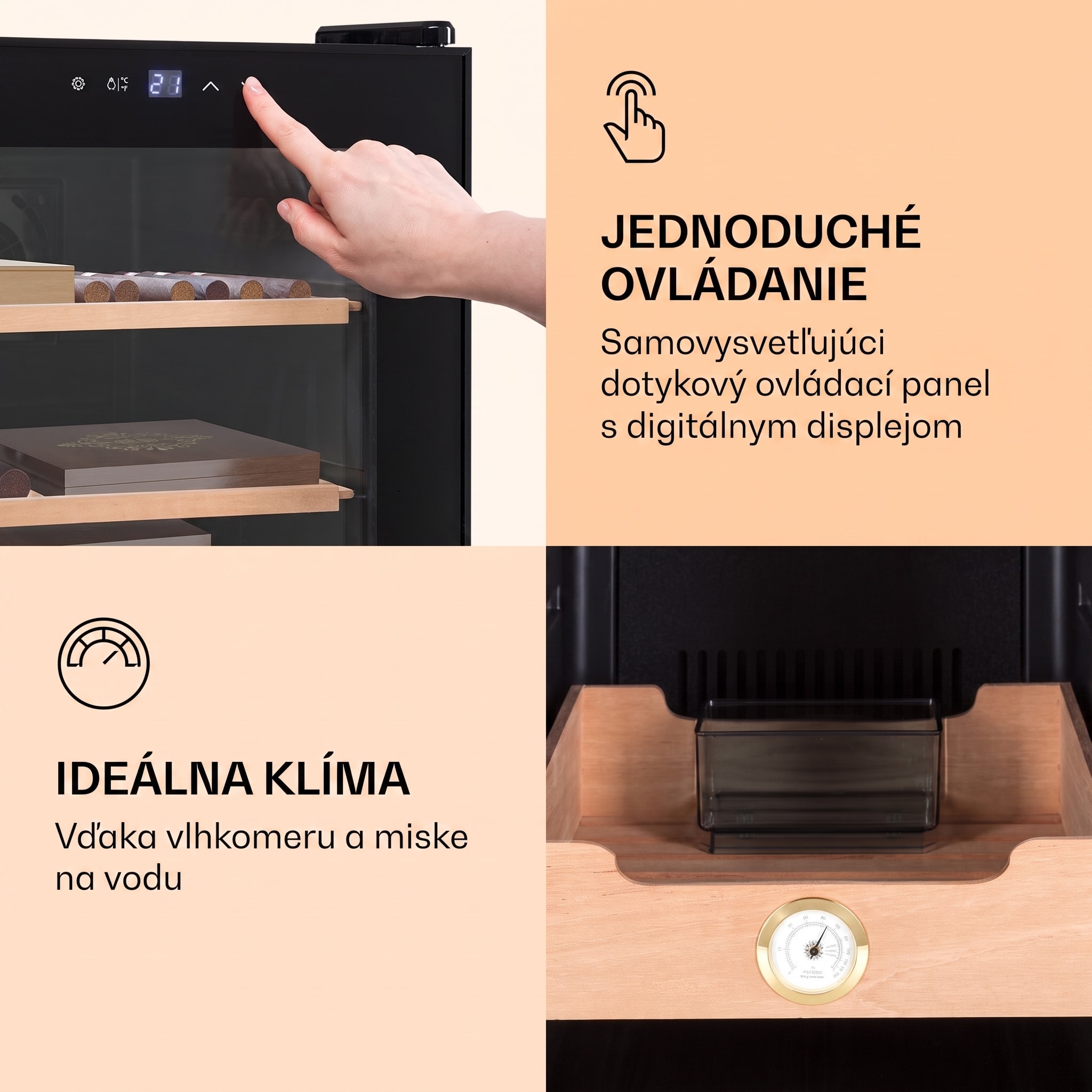 Klarstein El Presidente 37, humidor na cigary, 37 l, 2 zásuvky, 1 priehradka z cédrového dreva – Obrázok 4