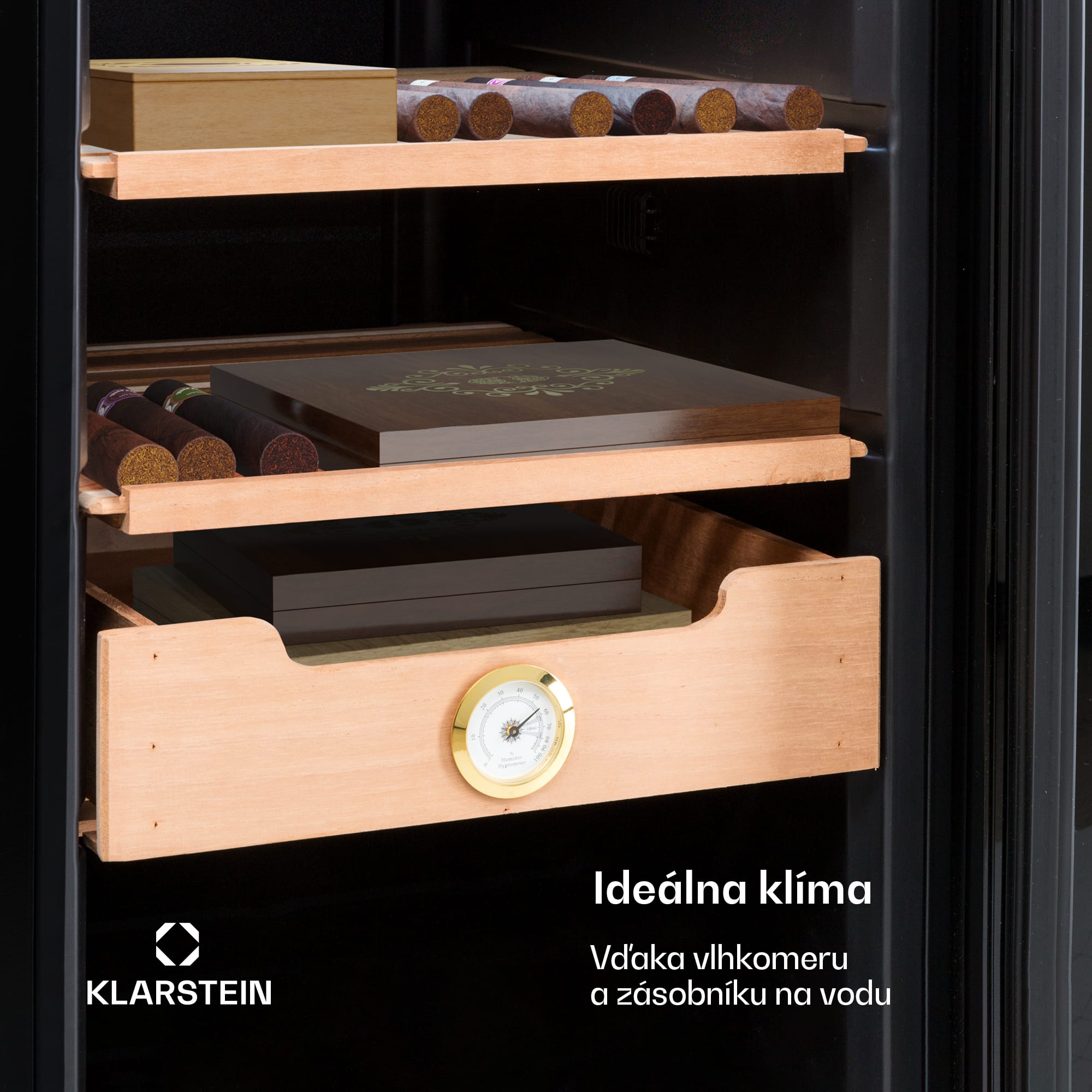 Klarstein El Presidente 48, humidor na cigary, 48 l, 2 zásuvky, 1 priehradka z cédrového dreva – Obrázok 3