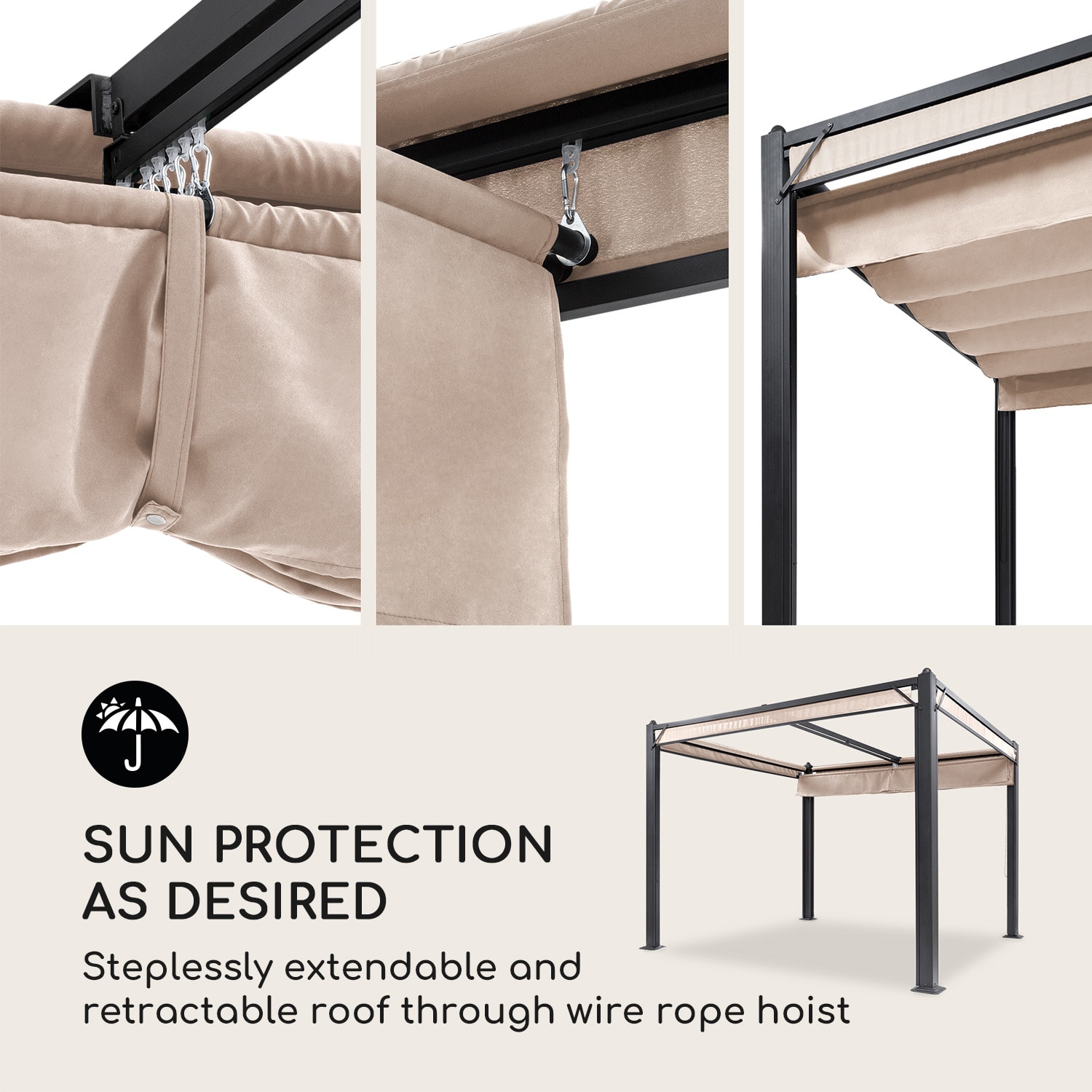 Blumfeldt Pantheon Cortina Pergola, súprava náhradných bočných stien: 4 steny, 200 g/m², polyesterová tkanina, 3 x 3 m – Obrázok 2