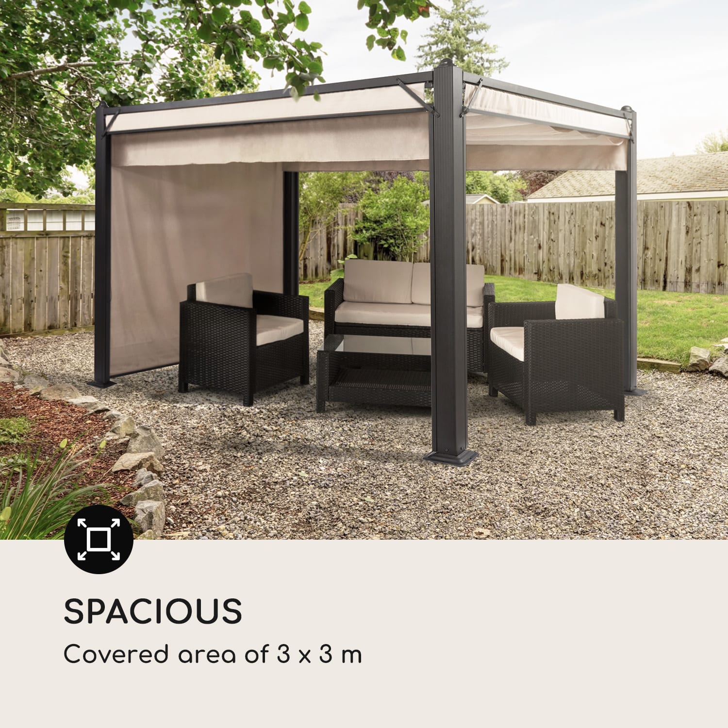 Blumfeldt Pantheon Cortina Pergola, súprava náhradných bočných stien: 4 steny, 200 g/m², polyesterová tkanina, 3 x 3 m – Obrázok 3