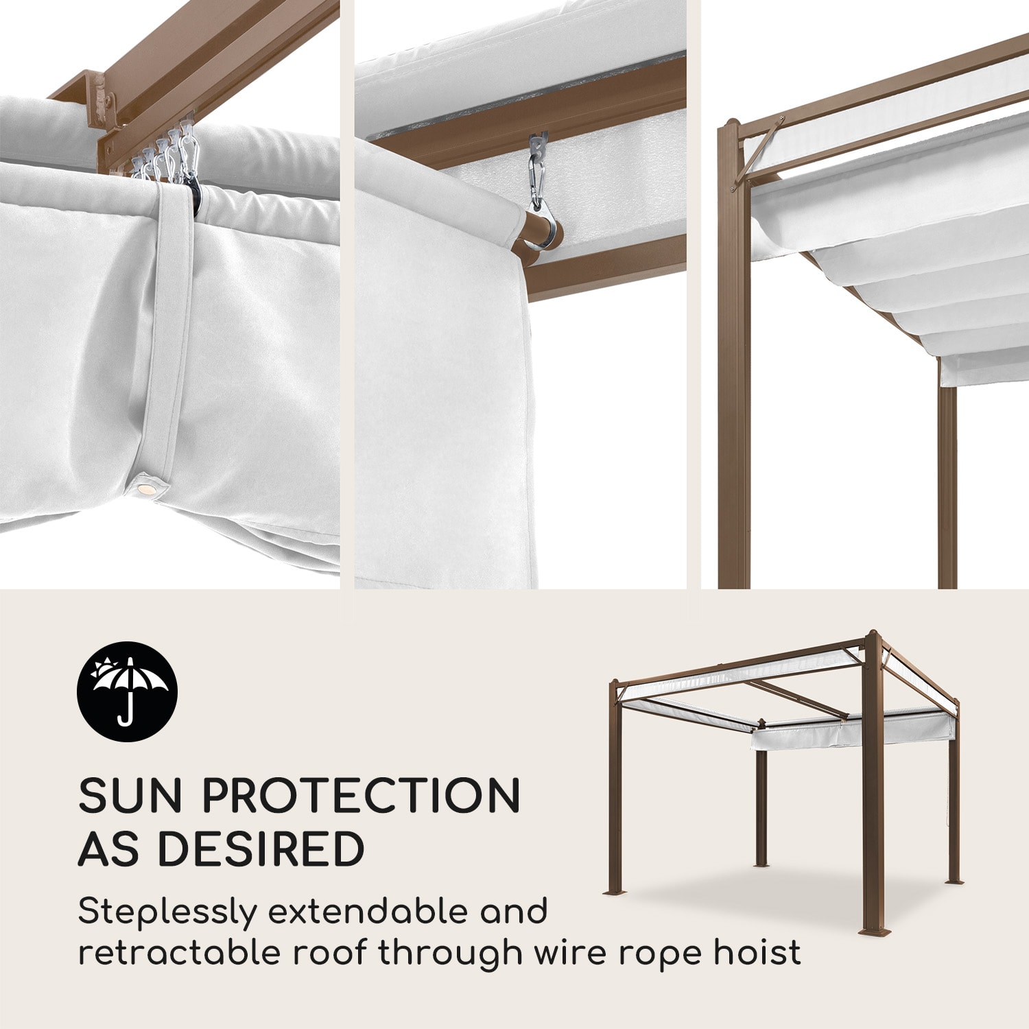Blumfeldt Pantheon Cortina Pergola, súprava náhradných bočných stien: 4 steny, 200 g/m², polyesterová tkanina, 3 x 3 m – Obrázok 2
