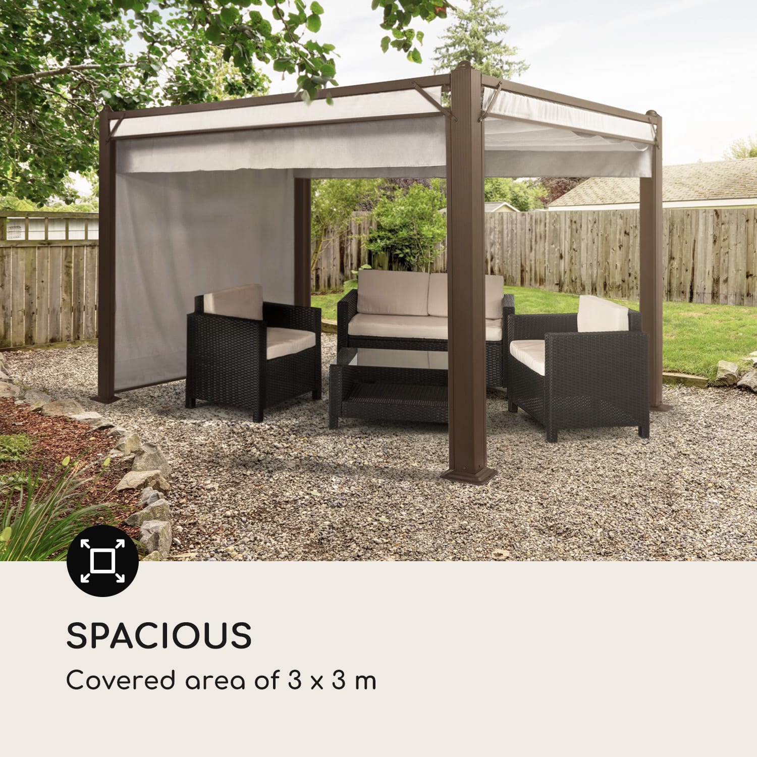Blumfeldt Pantheon Cortina Pergola, súprava náhradných bočných stien: 4 steny, 200 g/m², polyesterová tkanina, 3 x 3 m – Obrázok 3