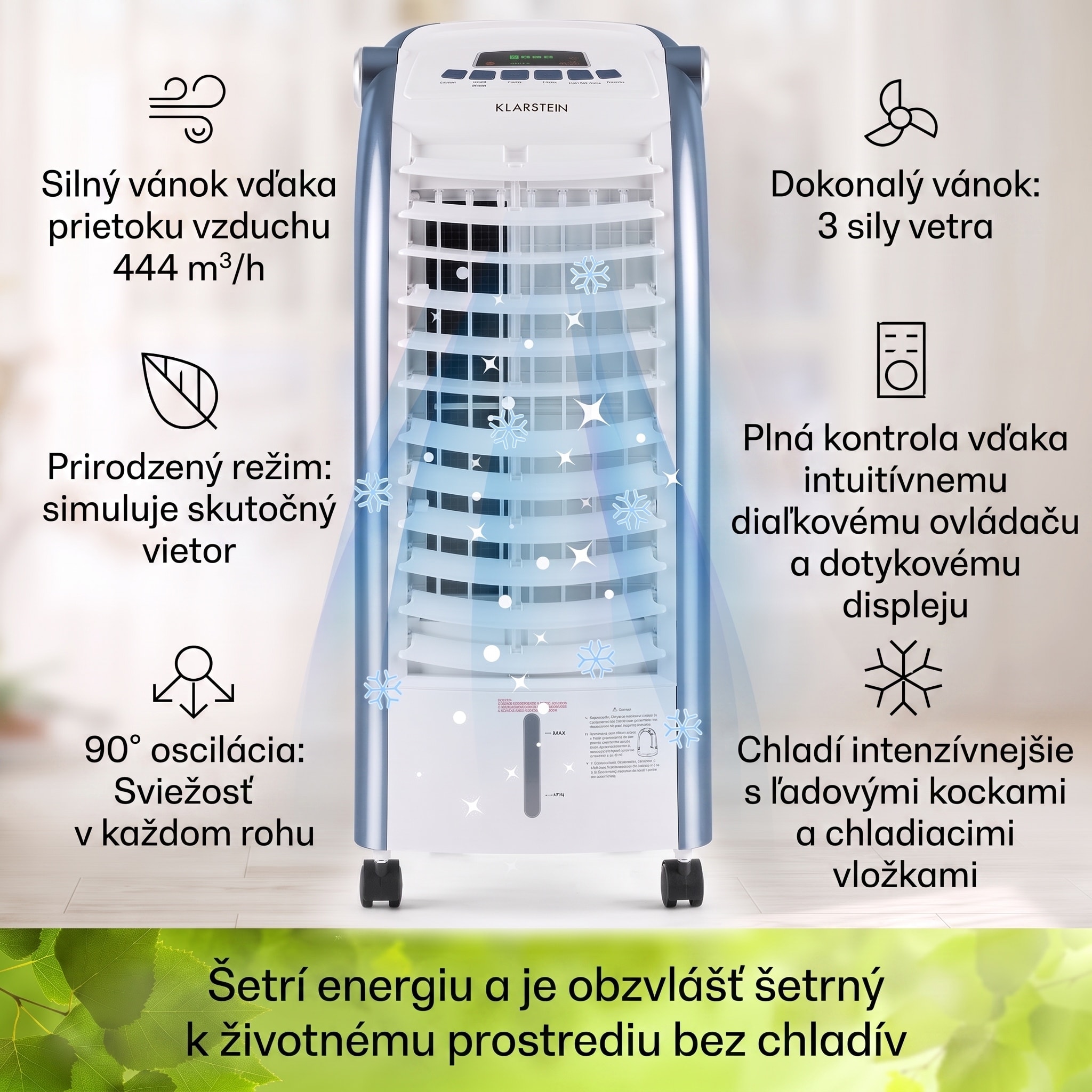 Klarstein Maxfresh, 3 v 1 ochladzovač vzduchu, ventilátor, 65 W, 6 l, diaľkový ovládač, 2 x chladiaci box – Obrázok 2
