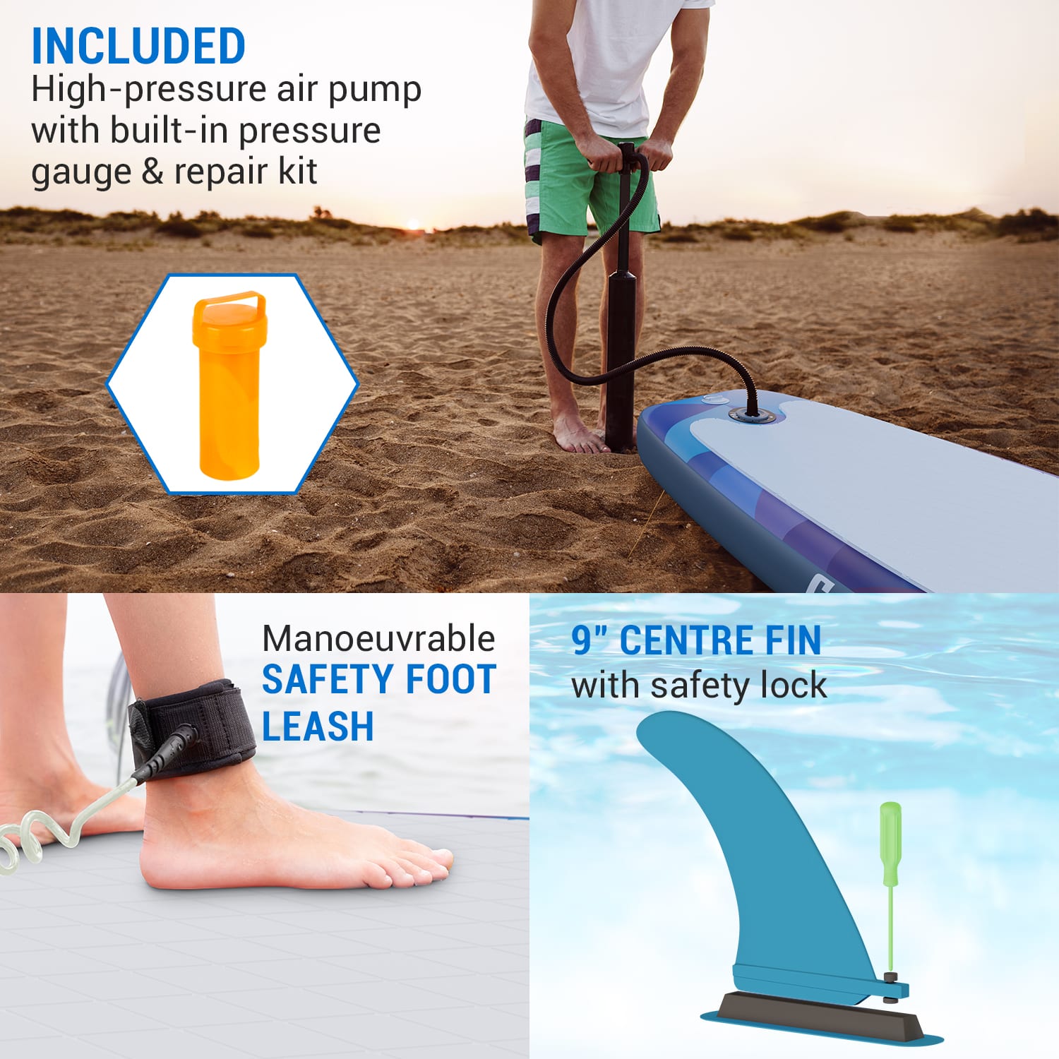 Capital Sports Lanikai Cruiser 10.8, nafukovací paddelboard, súprava so SUP doskou, 330 × 77 × 15 – Obrázok 3
