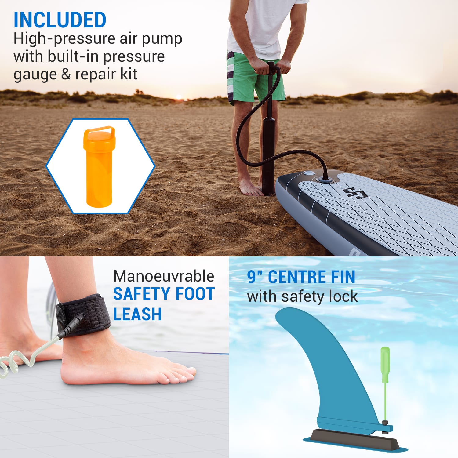 Capital Sports Lanikai Cruiser 10.8, nafukovací paddelboard, súprava so SUP doskou, 330 × 77 × 15 – Obrázok 3