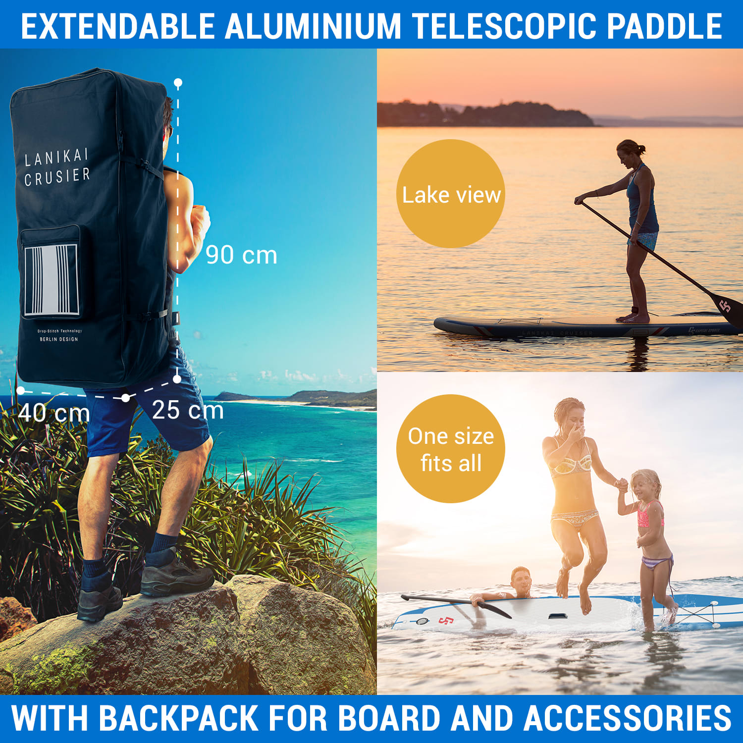 Capital Sports Lanikai Cruiser 9.8, nafukovací paddelboard, súprava so SUP doskou, 305 × 77 × 10