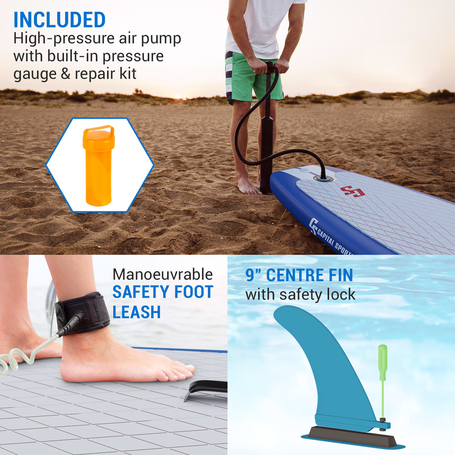 Capital Sports Lanikai Cruiser 9.8, nafukovací paddelboard, súprava so SUP doskou, 305 × 77 × 10 – Obrázok 3