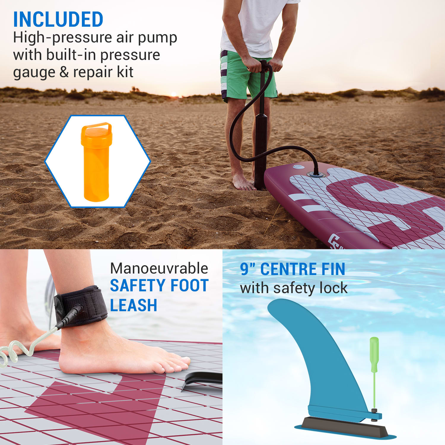 Capital Sports Lanikai Cruiser 9.8, nafukovací paddelboard, súprava so SUP doskou, 305 × 77 × 10 – Obrázok 3