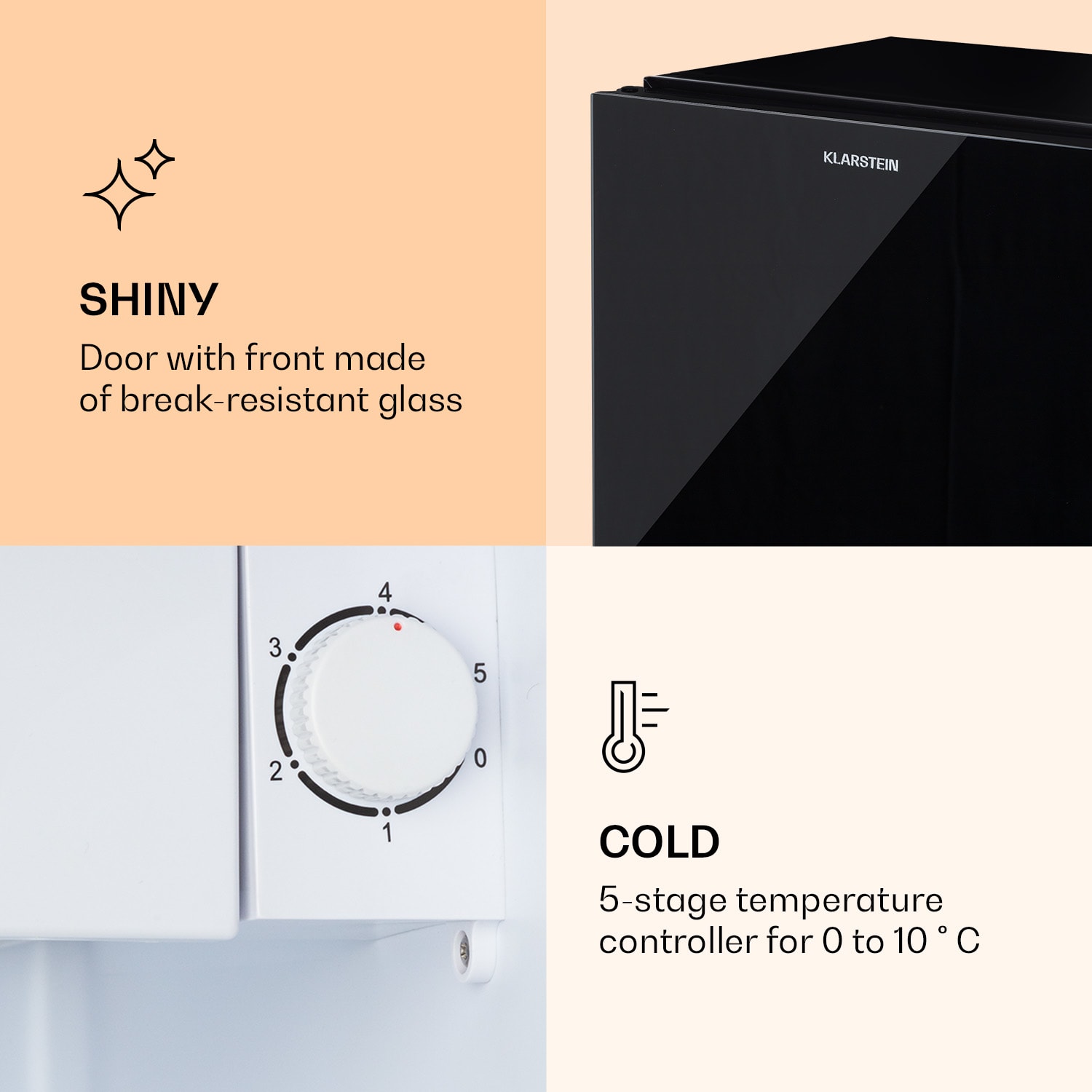 Klarstein Luminance Frost, mini chladnička, 45 l, energet. trieda F, 1,5 l mraziaci priečinok, sklenené dvere – Obrázok 3