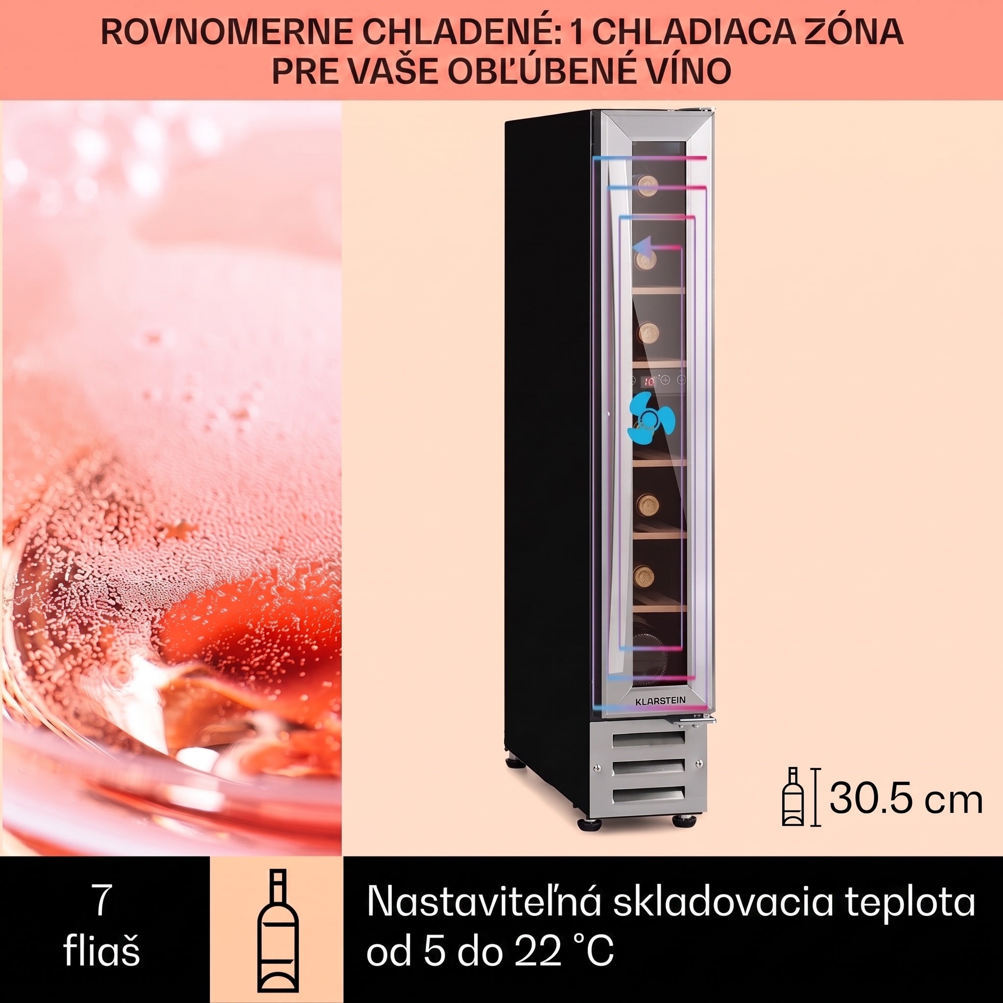 Klarstein Vinovilla 7 built-in Uno, vstavaná vinotéka, sklo, nehrdzavejúca oceľ – Obrázok 2