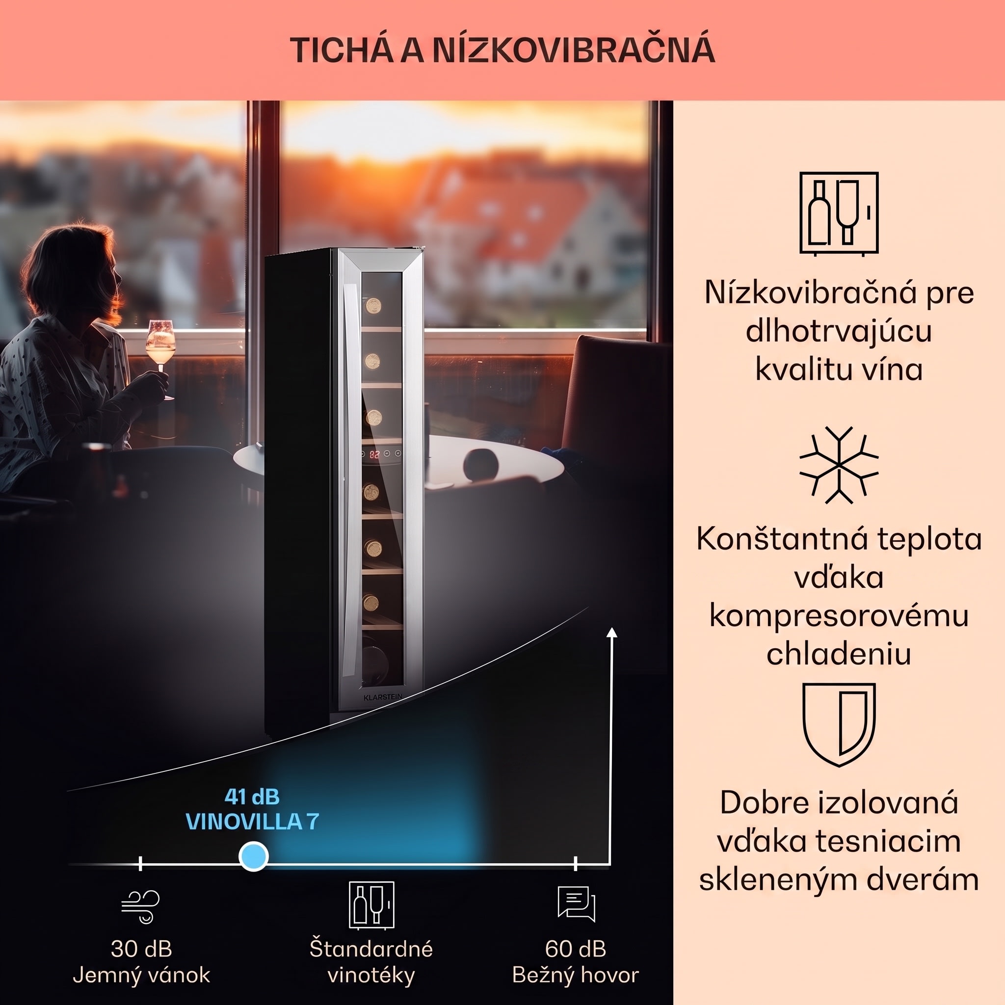 Klarstein Vinovilla 7 built-in Uno, vstavaná vinotéka, sklo, nehrdzavejúca oceľ – Obrázok 3