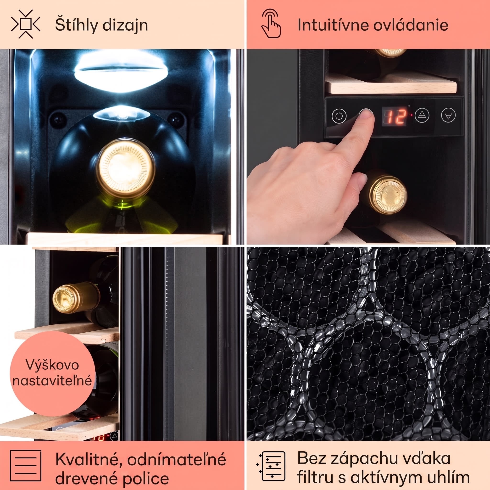 Klarstein Vinovilla 7 built-in Uno, vstavaná vinotéka, sklo, nehrdzavejúca oceľ – Obrázok 4