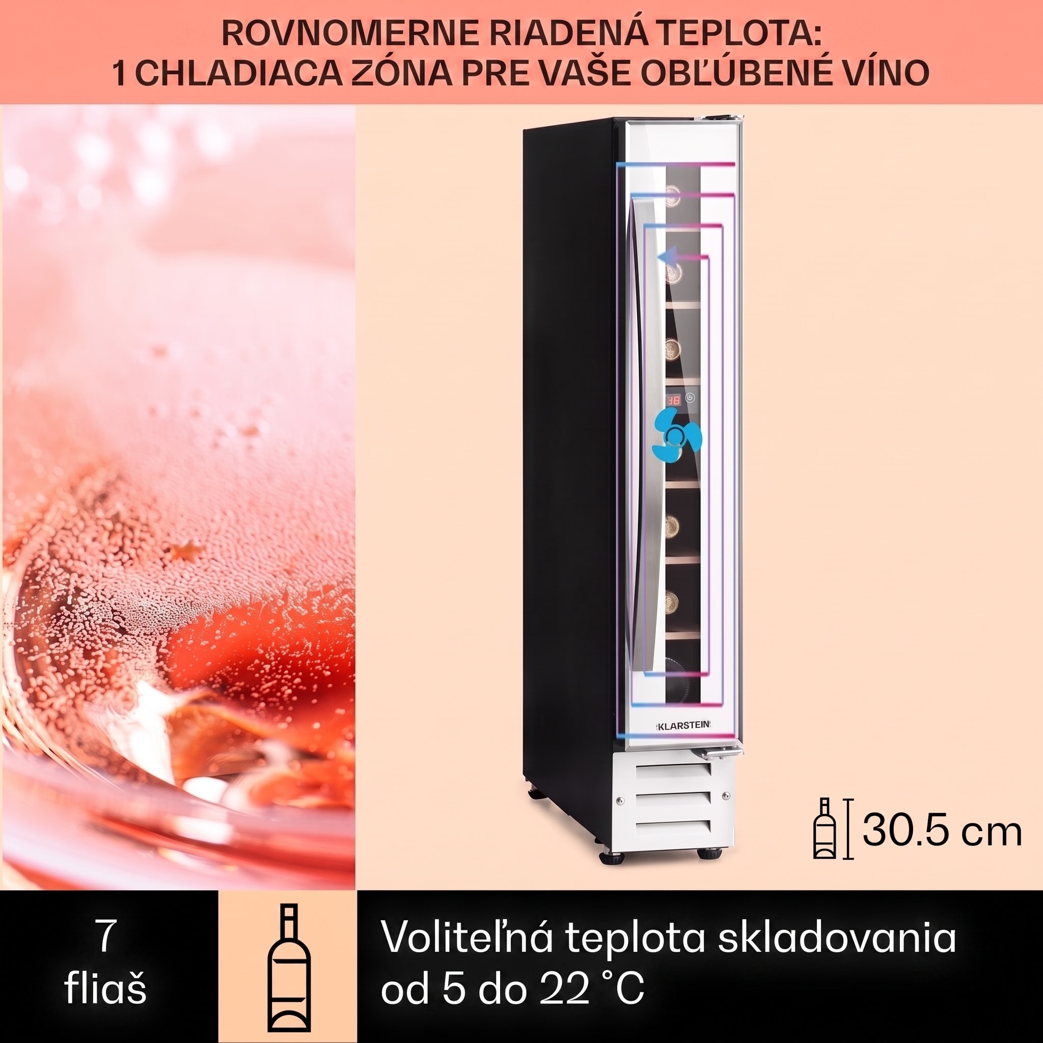 Klarstein Vinovilla 7 built-in Uno Quartz, vstavaná vinotéka, biele sklo, nehrdzavejúca oceľ – Obrázok 2