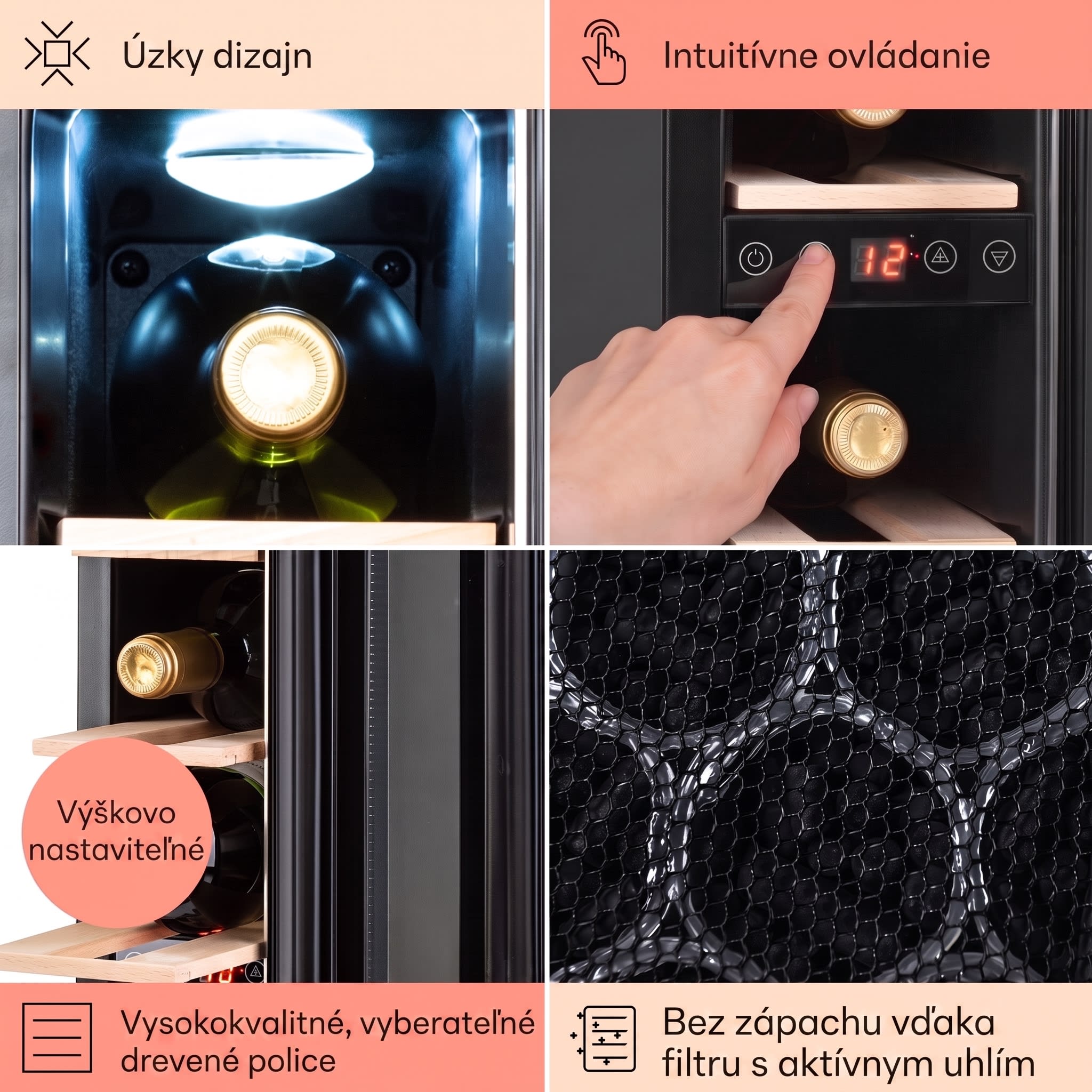 Klarstein Vinovilla 7 built-in Uno Quartz, vstavaná vinotéka, biele sklo, nehrdzavejúca oceľ – Obrázok 4