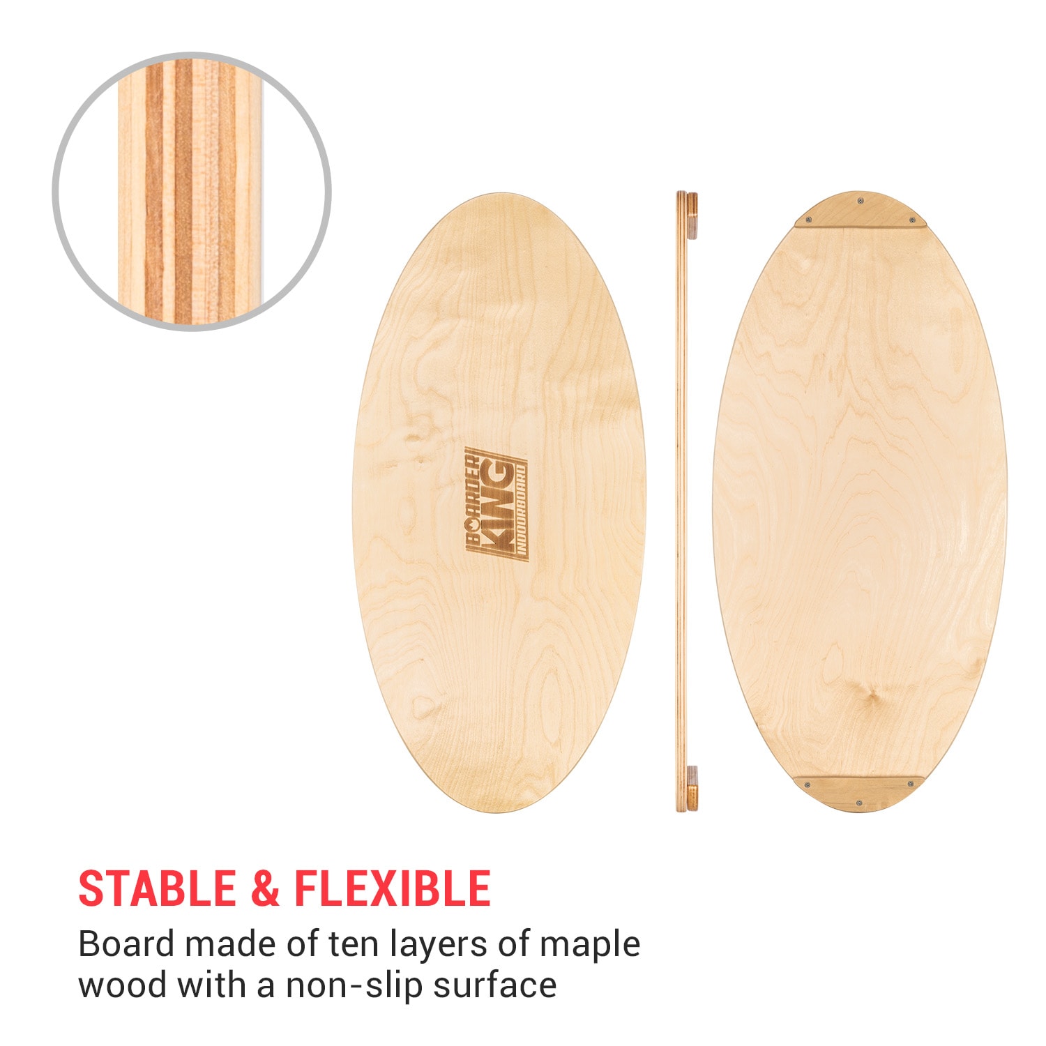BoarderKING Indoorboard Allrounder, balančná doska, podložka, valec, drevo/korok – Obrázok 2