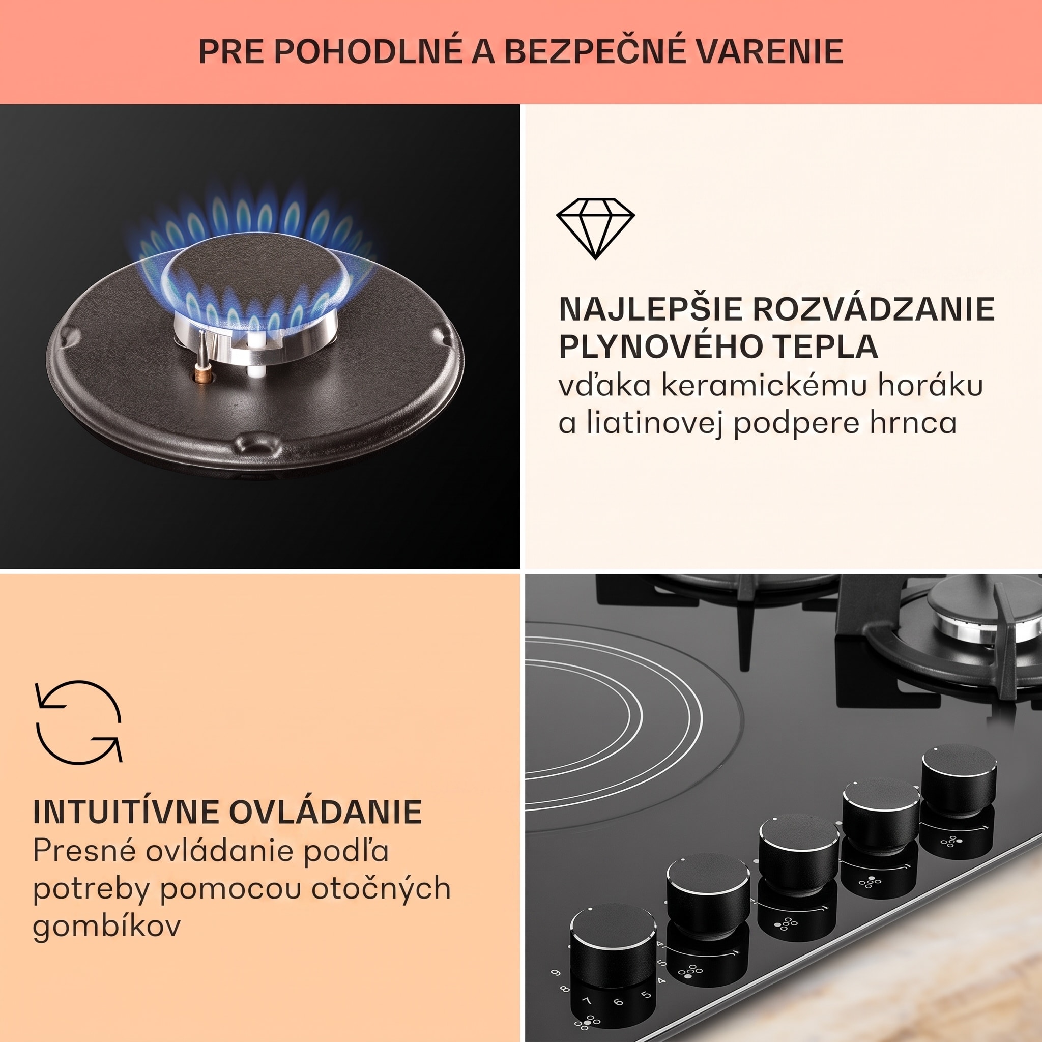 Klarstein MultiChef 5, kombinovaná plynová varná doska, 5 zón, plyn/sklokeramika – Obrázok 3