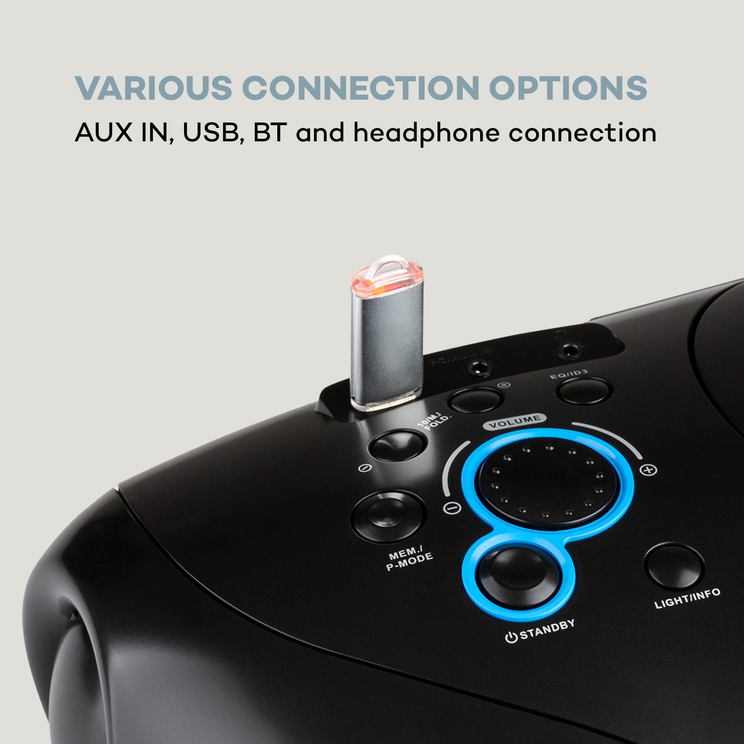 Auna Spacewoofer DAB Boombox, CD-prehrávač, DAB+, UKW, Bluetooth, diaľkové ovládanie, LED – Obrázok 3