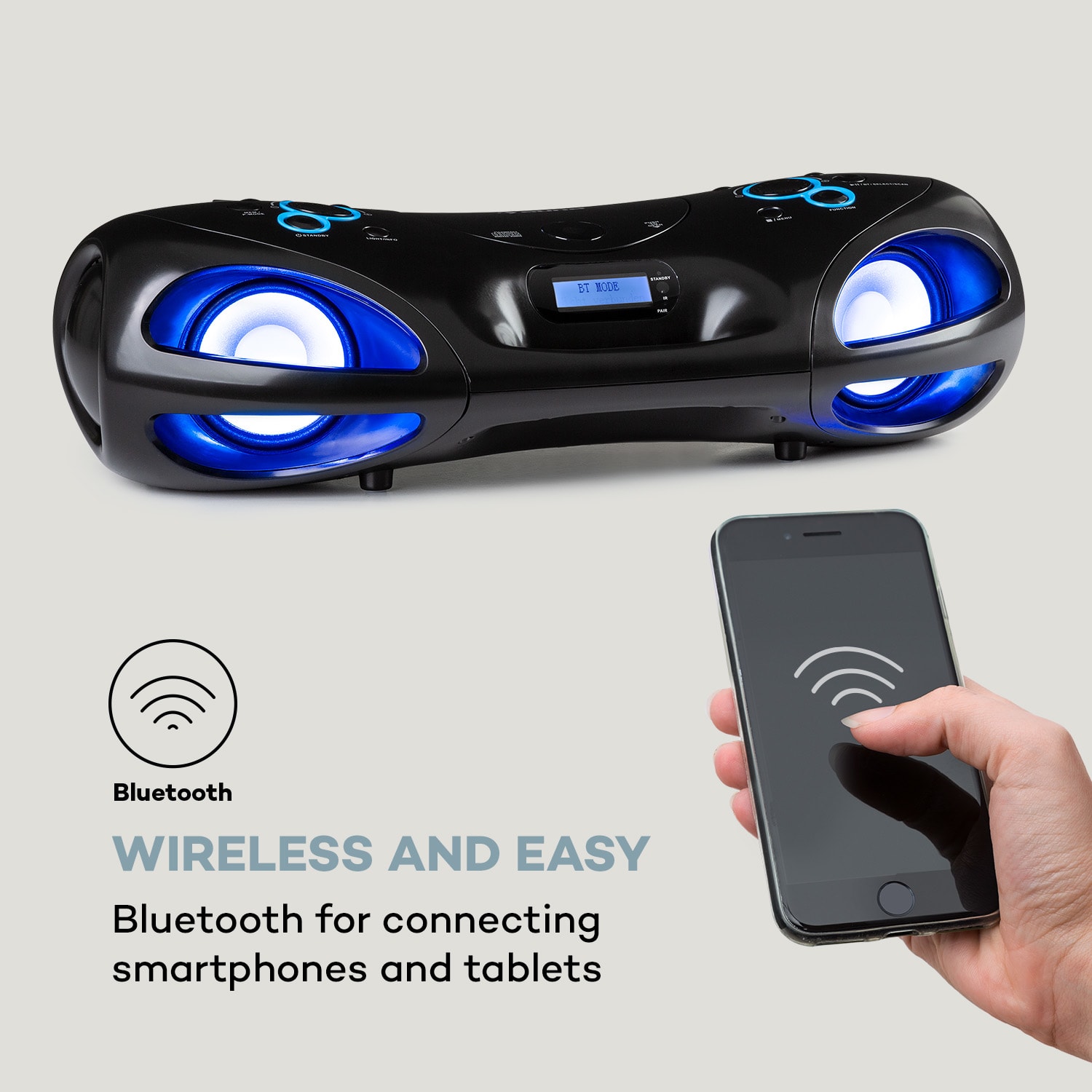Auna Spacewoofer DAB Boombox, CD-prehrávač, DAB+, UKW, Bluetooth, diaľkové ovládanie, LED – Obrázok 4