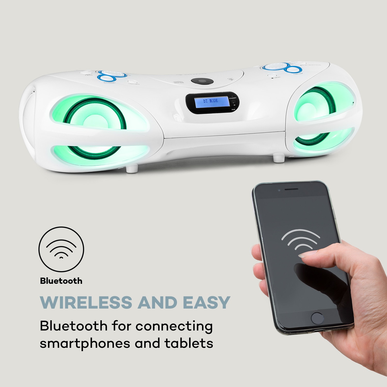 Auna Spacewoofer DAB Boombox CD prehrávač DAB+ UKW Bluetooth diaľkové ovládanie LED – Obrázok 4