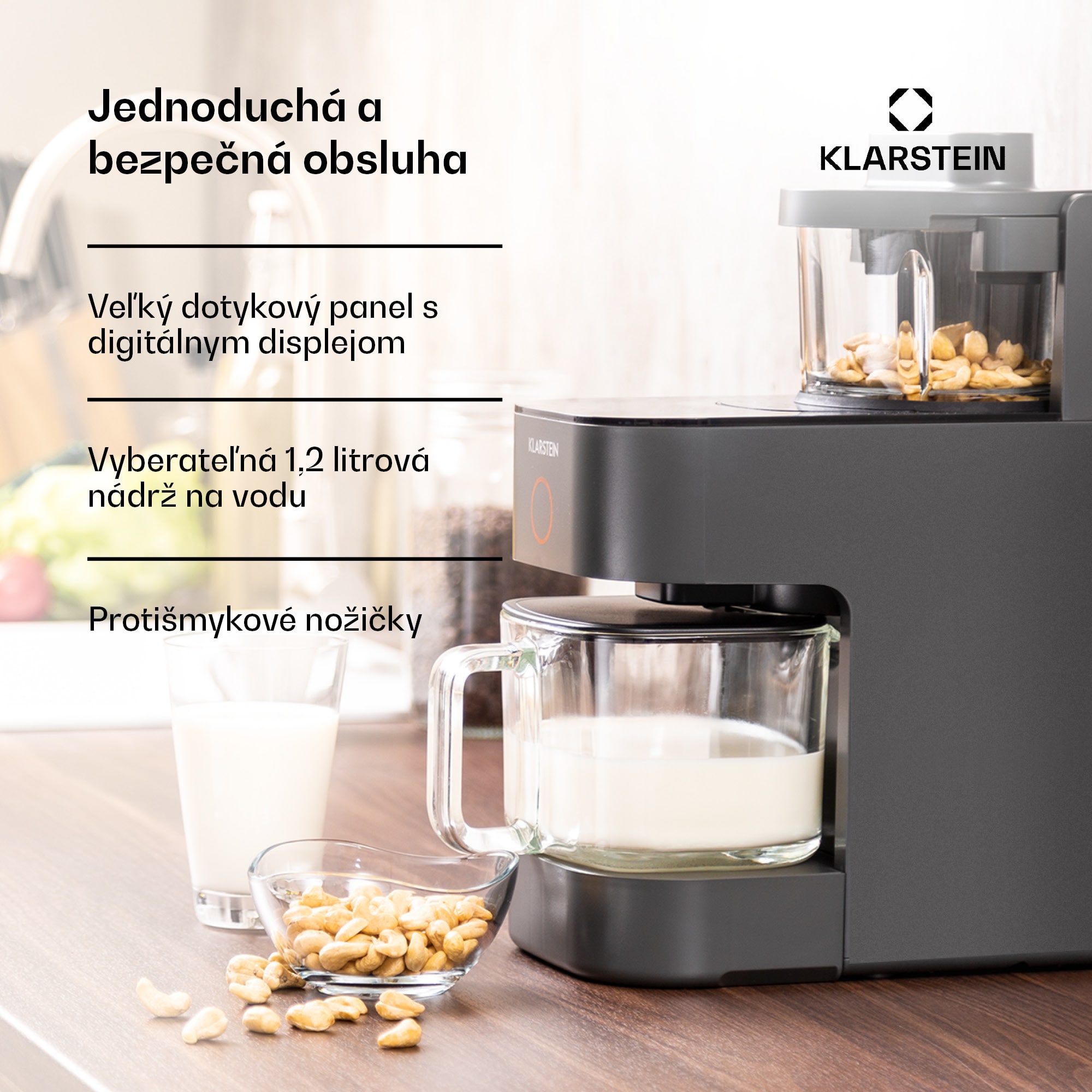 Klarstein Marcia, výrobník rastlinného mlieka, 300 – 1200 ml, 360°, dotykové ovládanie, odnímateľný zásobník na vodu – Obrázok 3