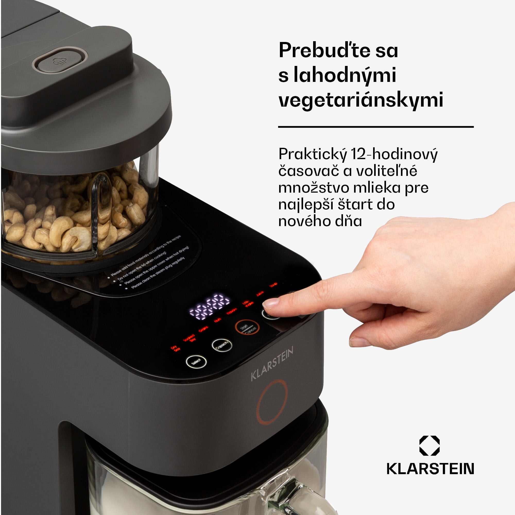 Klarstein Marcia, výrobník rastlinného mlieka, 300 – 1200 ml, 360°, dotykové ovládanie, odnímateľný zásobník na vodu – Obrázok 4
